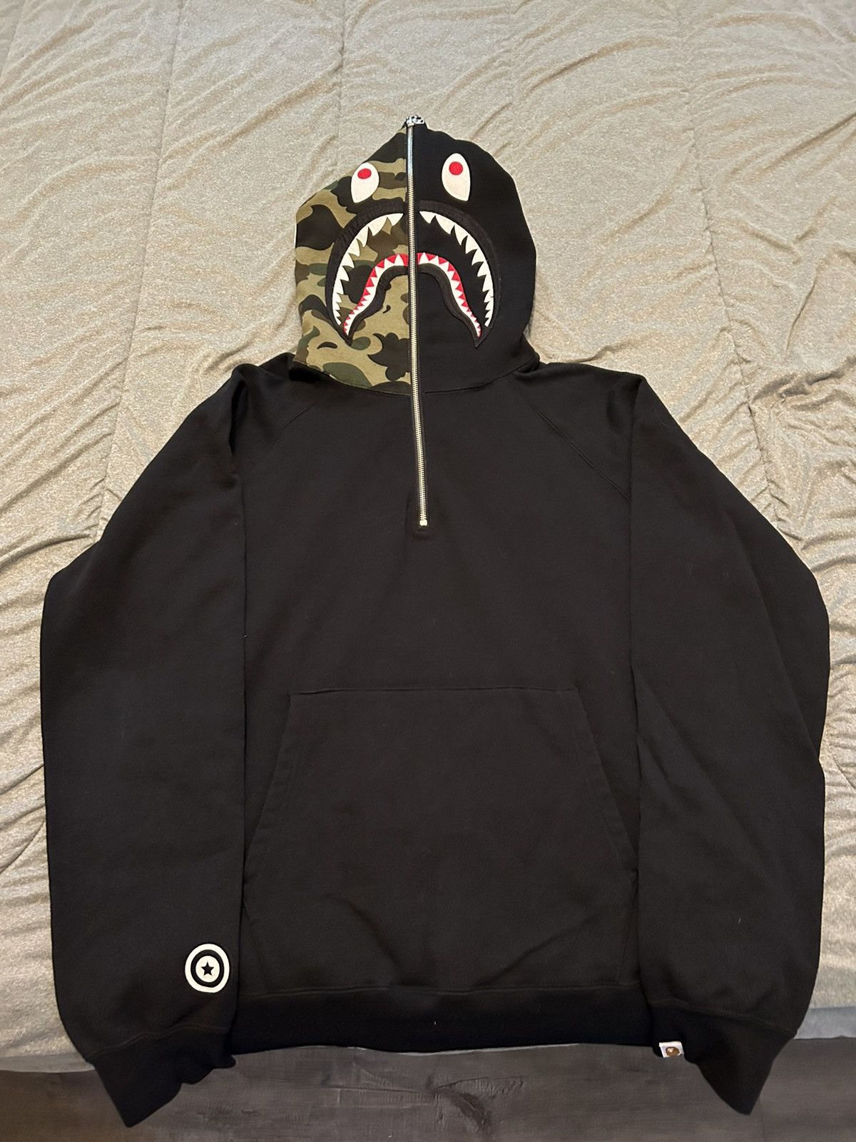 image of Bape Quarter Zip Hoodie in Black, Men's (Size 2XL)