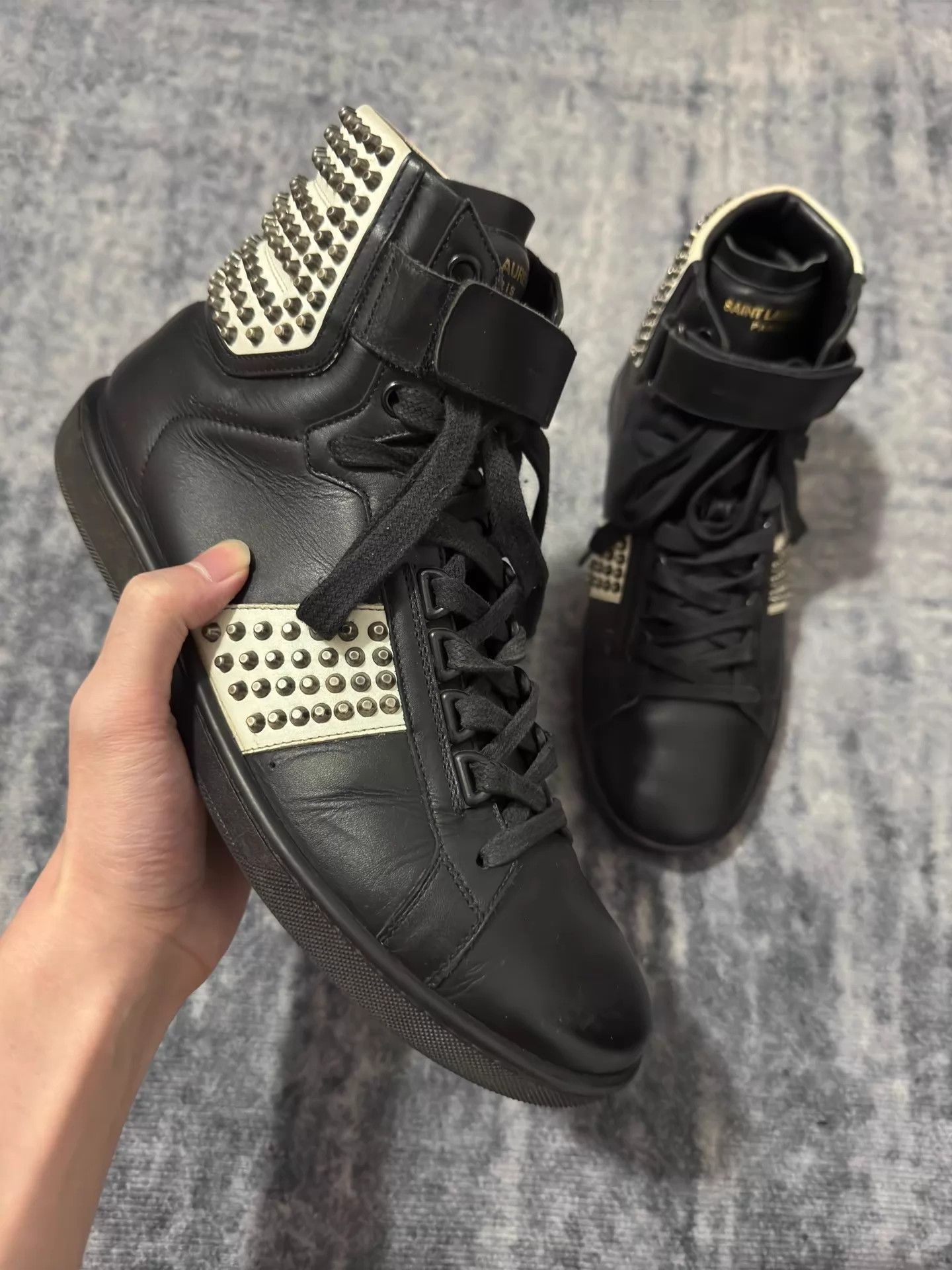 Saint Laurent Paris SLP 14fw high-top bullet magic tape skate shoes black white Size US 7 / EU 40 - 2 Thumbnail