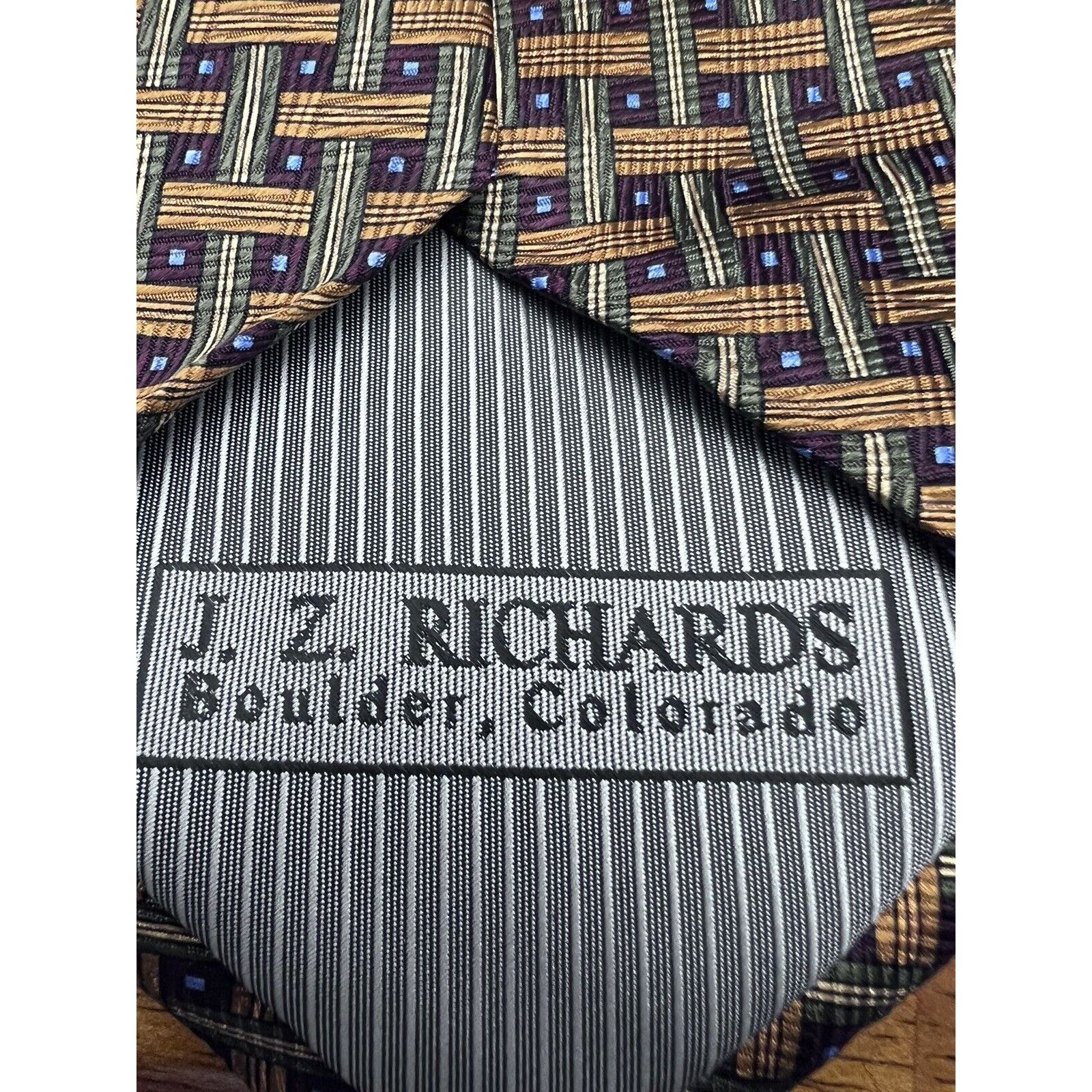Vintage JZ RICHARDS Silk Tie Blue with Brown Cross Cross Size ONE SIZE - 6 Thumbnail