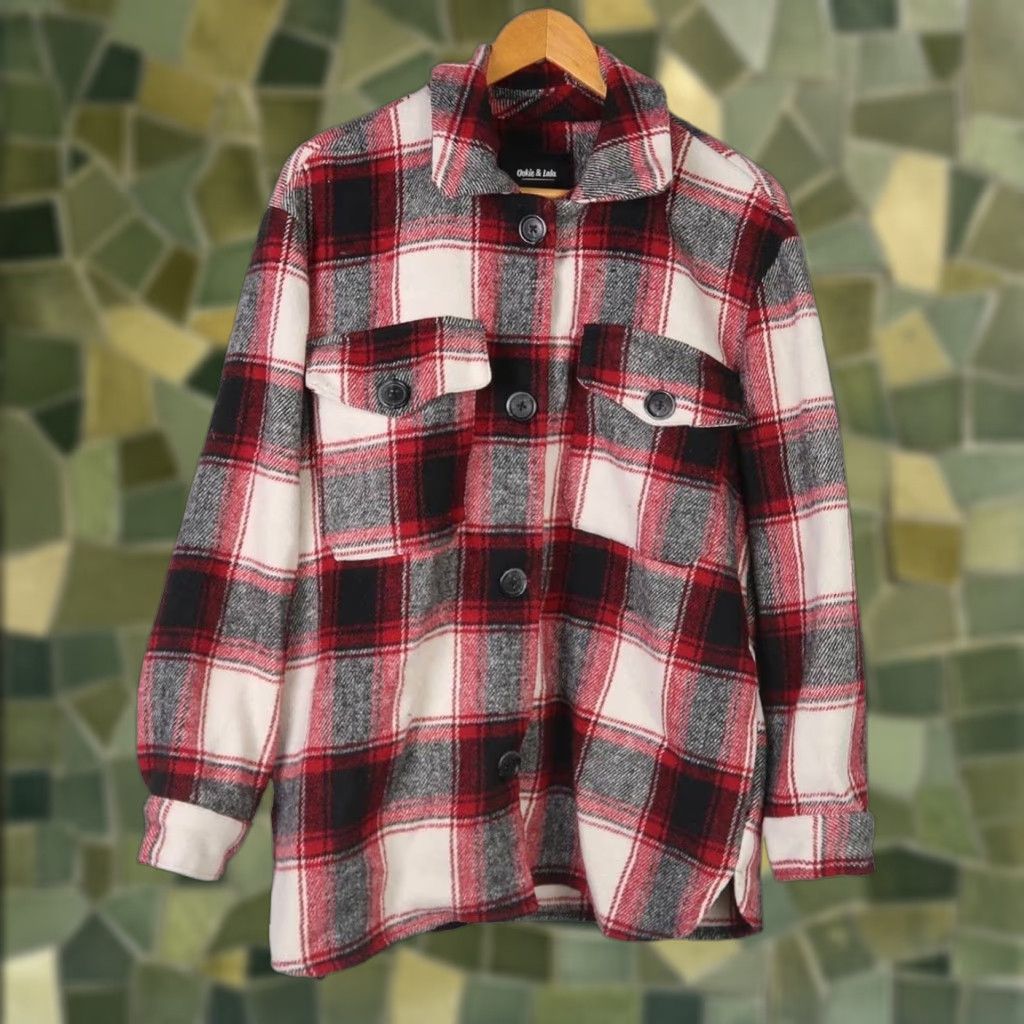 Vintage Ookie & LaLa red white and black plaid flannel shacket M Jacket Women Regular Navy? Size M / US 6-8 / IT 42-44 - 1 Thumbnail