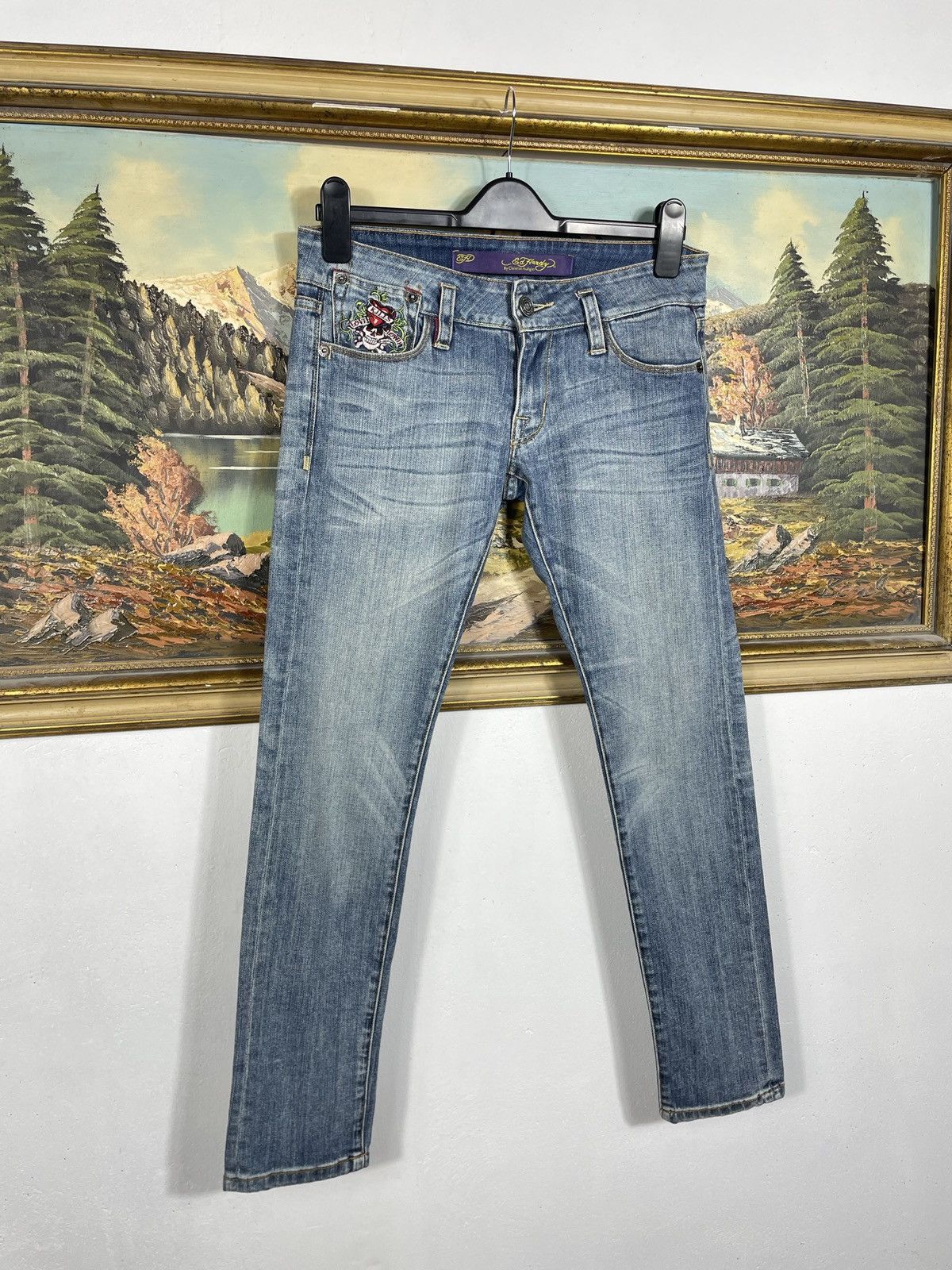 Ed Hardy × Vintage Ed Hardy Vintage Y2k Big Logo Denim Trousers Jeans Drip Swag Size 27" / US 4 / IT 40 - 3 Thumbnail