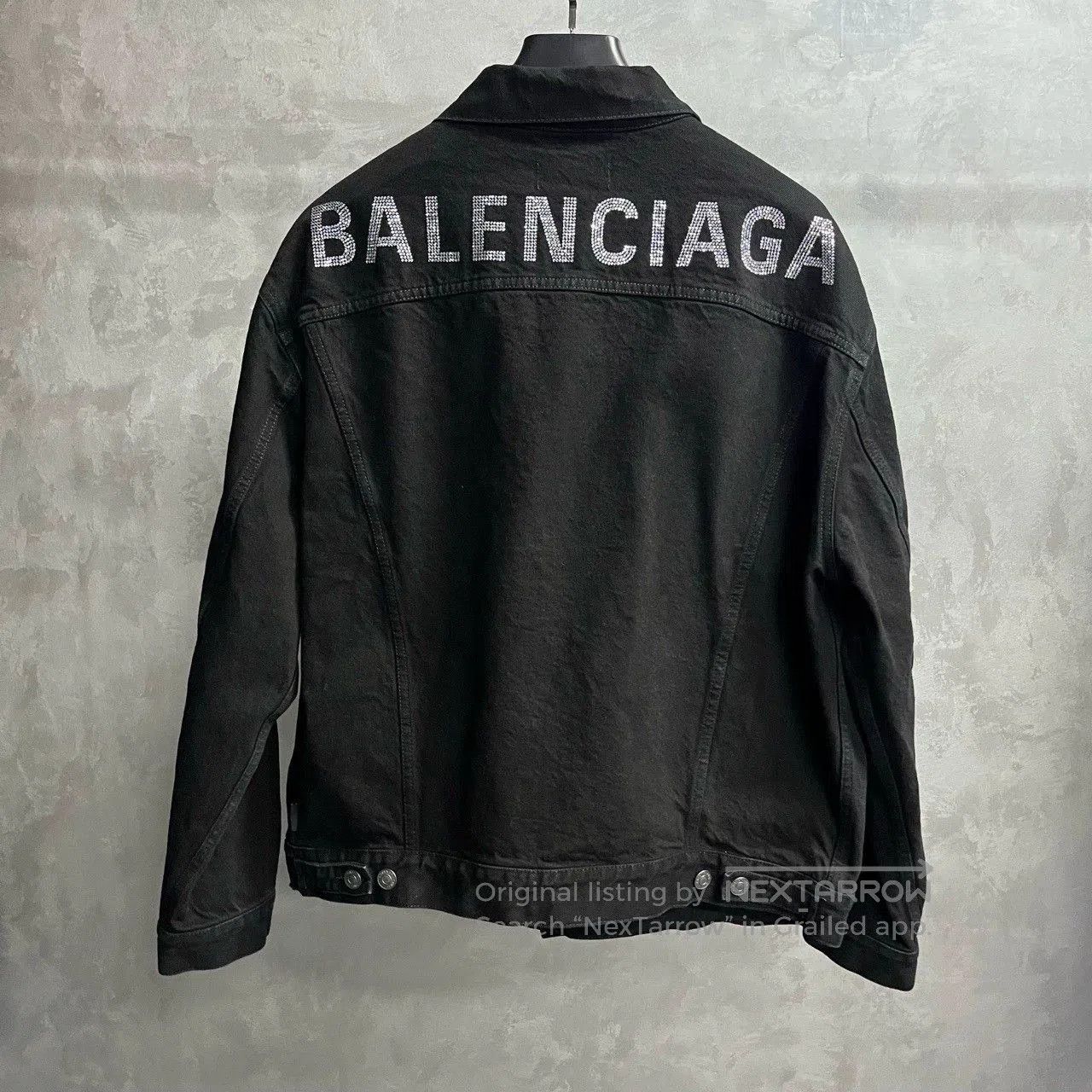 Balenciaga black crystal logo denim jacket by balenciaga. Size US M / EU 48-50 / 2 - 2 Thumbnail