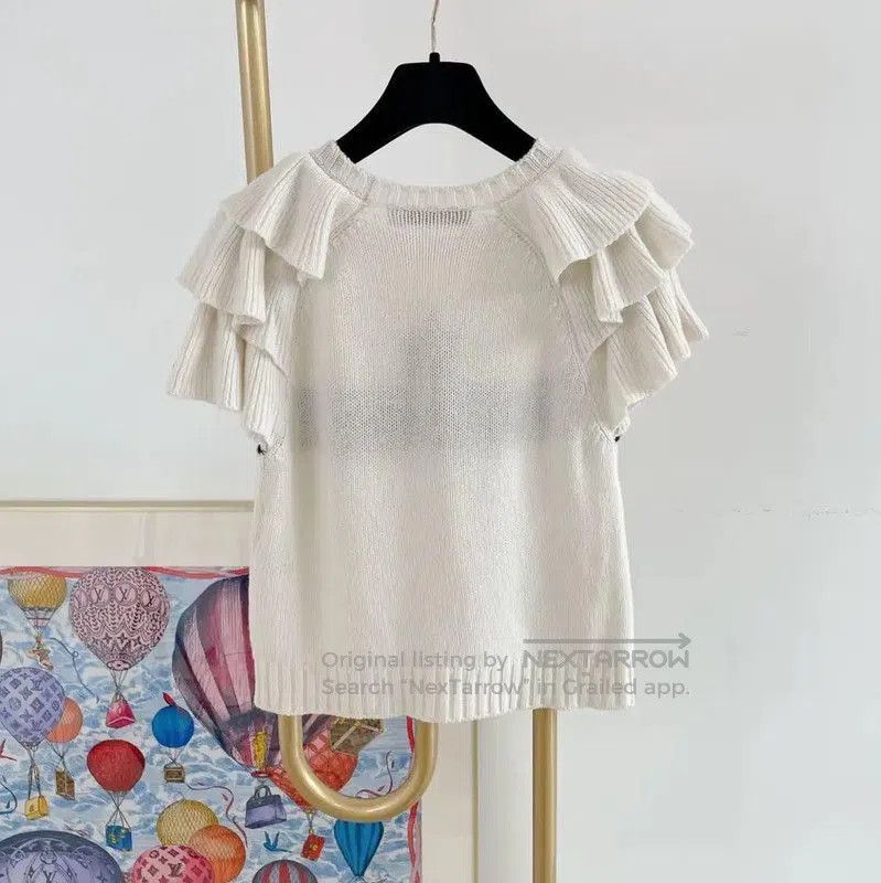Dior Dior White Cashmere Logo Short Sleeve Sweater . Size S / US 4 / IT 40 - 2 Thumbnail
