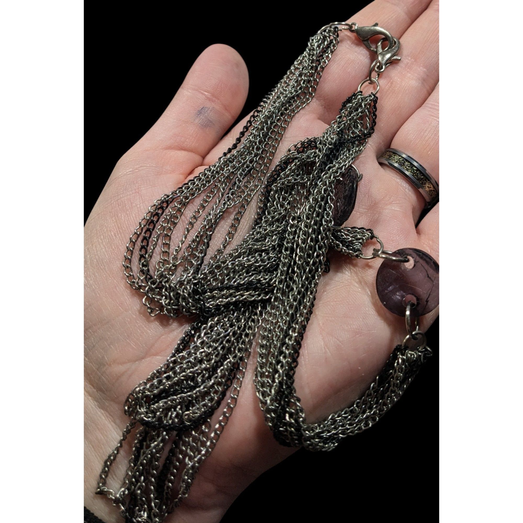 Other Chic Multilayer Chain Necklace Silver Tone With Muted Purple Size ONE SIZE - 3 Thumbnail