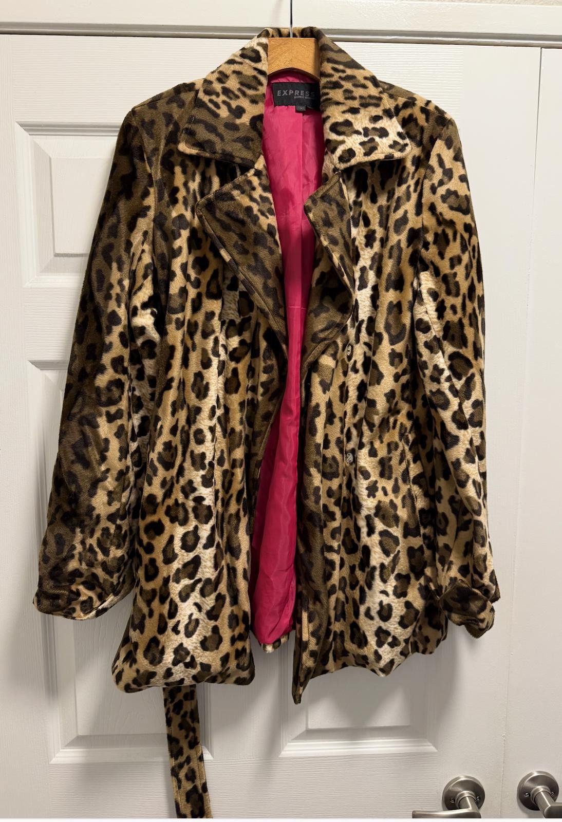 Express Express Leopard Print Belted Coat M Faux Fur Burning Man )'( Size ONE SIZE - 1 Thumbnail
