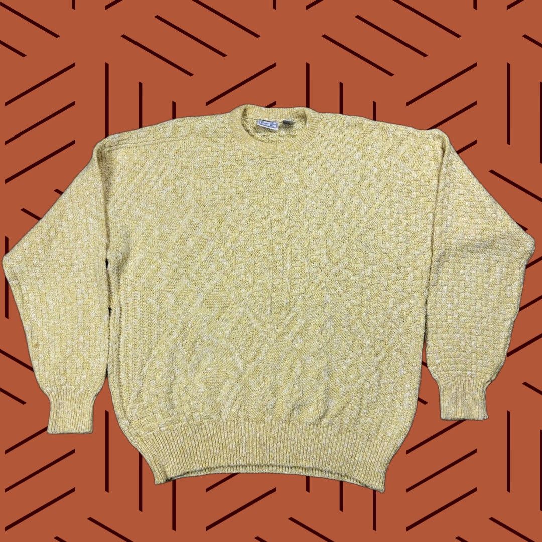 Vintage VINTAGE 90s GIORGIO JAVI Italian Made Cotton Wool Pullover Sweater XL Unisex Classic Crewneck Geometric Yellow Size XL / US 12-14 / IT 48-50 - 1 Thumbnail