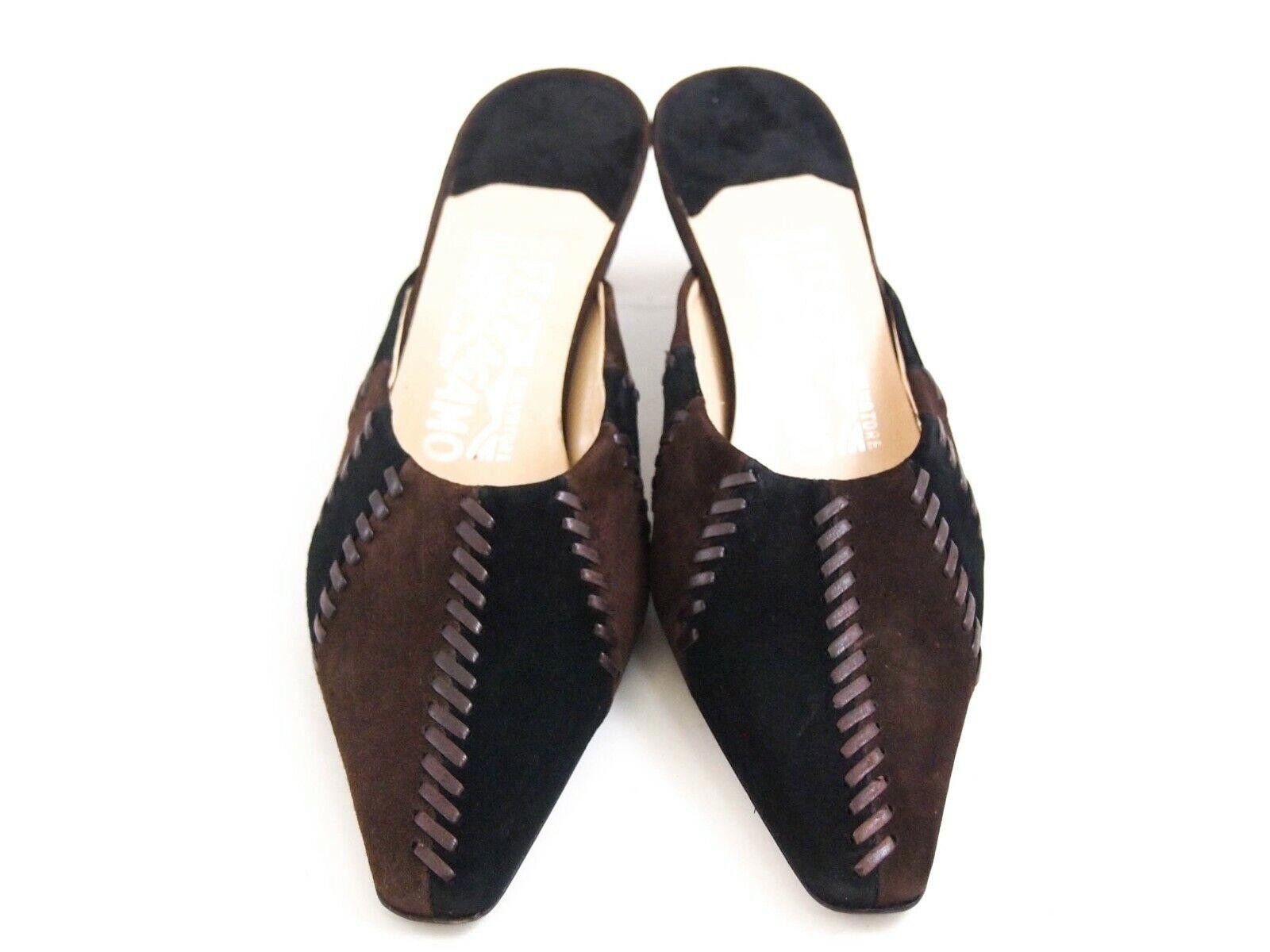 Salvatore Ferragamo Ferragamo Mules Sandals Black Brown Suede EU 37 US 6.5 Size US 6.5 / IT 36.5 - 3 Thumbnail