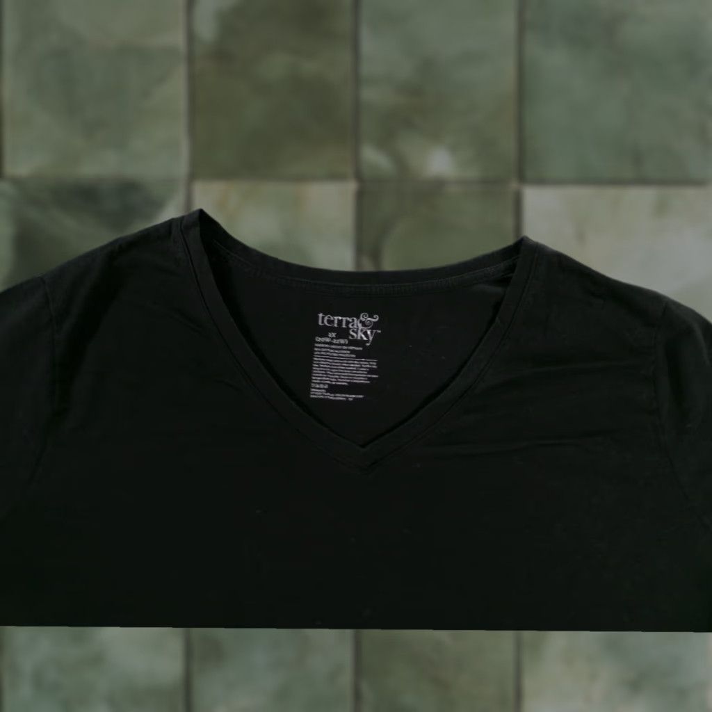 Vintage Terra & Sky T-Shirt Womens 2X Black V-Neck Short Sleeve Cotton Blend Polyester Relaxed Basic Casual Everyday Crew? Size XXL / US 16-18 / IT 52-54 - 1 Thumbnail