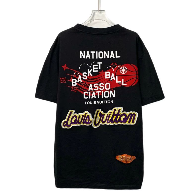 Louis Vuitton Louis Vuitton Black logo printed applique cotton crew neck Size US XXL / EU 58 / 5 - 2 Thumbnail