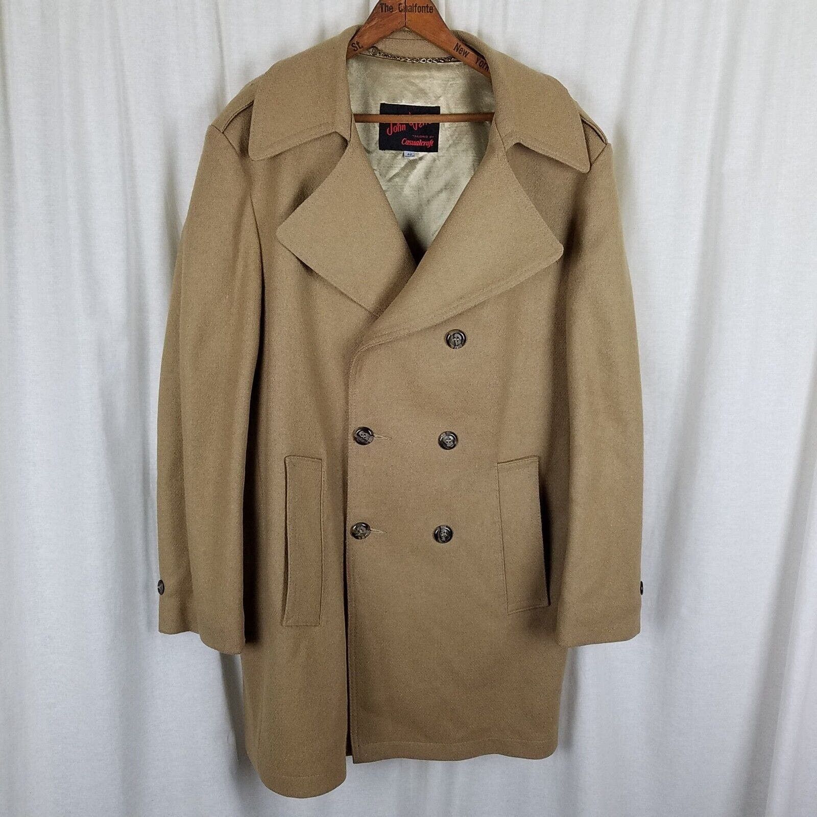 image of John Weitz By Casualcraft Dbl Breasted Camel Wool Peacoat 42 in Beige, Women's (Size Medium)