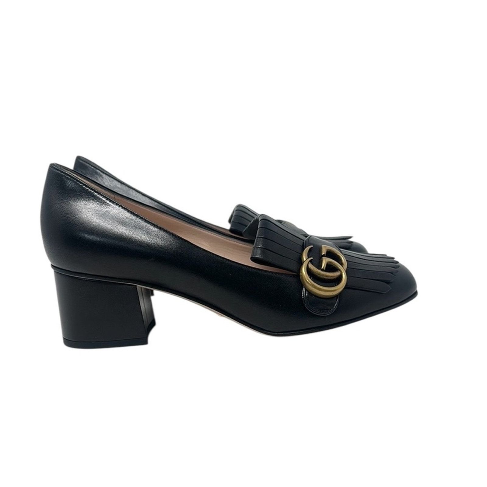 Gucci Marmont Shoes Black Fringe Leather Loafers Size 38.5, Women's