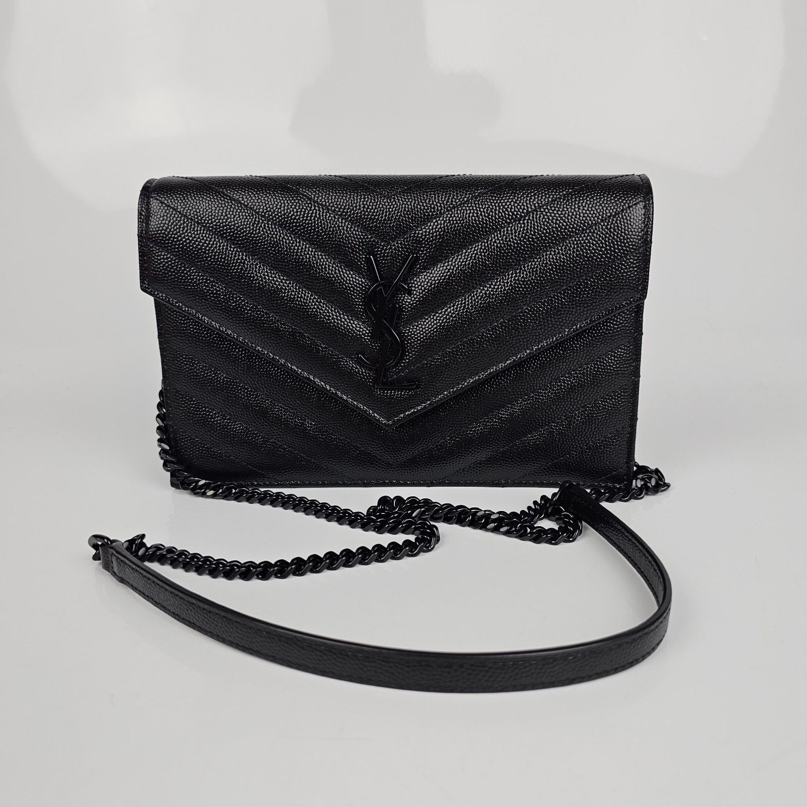 Saint Laurent Paris SAINT LAURENT Cassandre Envelope Black Grained Leather Chain Size ONE SIZE - 4 Thumbnail