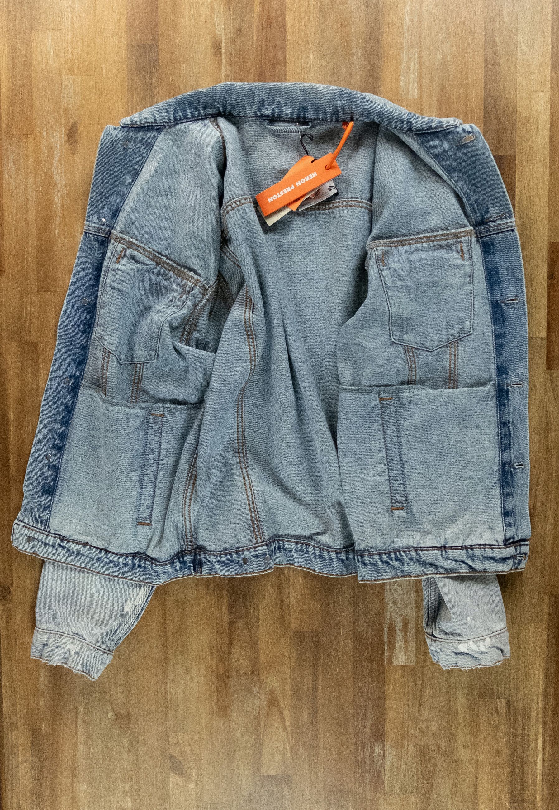 Heron Preston HERON PERSTON blue distressed paint splatter denim jacket L Size US L / EU 52-54 / 3 - 13 Thumbnail