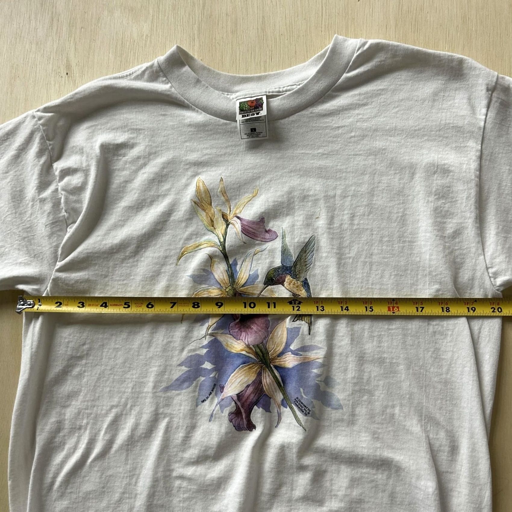 Fruit Of The Loom VINTAGE Fruit Of The Loom Shirt Mens Large White Hummingbird Floral Graphic Tee Size US L / EU 52-54 / 3 - 6 Thumbnail