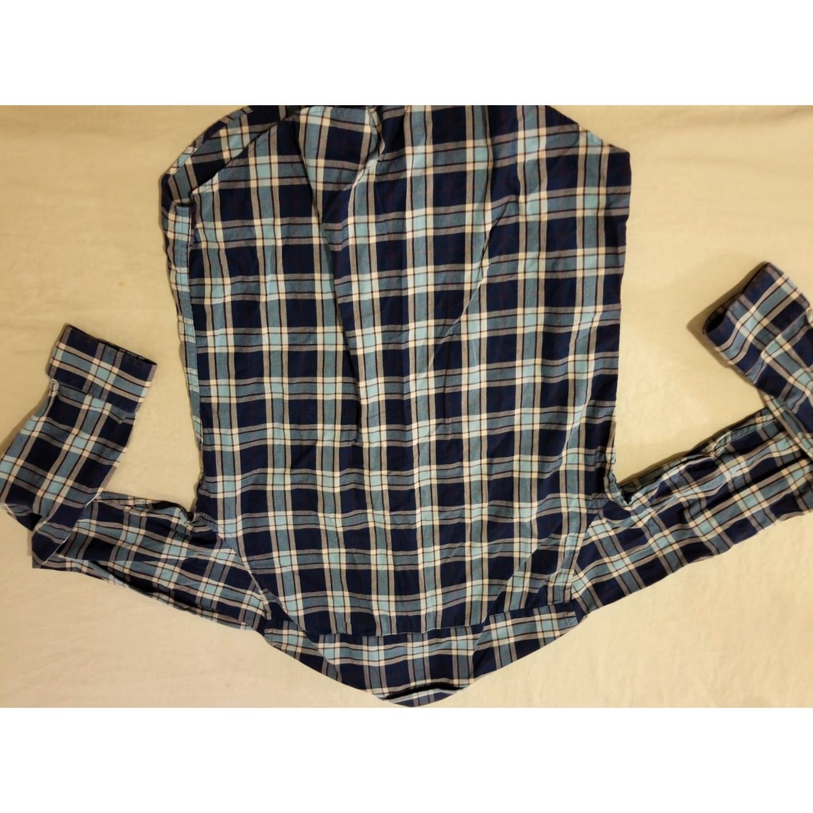 Banana Republic Mens Banana Republic Dress Shirt S Small Navy Blue Button Cotton Plaid Flannel Size 36R - 5 Thumbnail