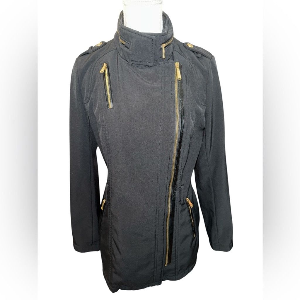 Michael Kors Michael Kors Black Trench Coat with Prominent Gold Zipper an Size S / US 4 / IT 40 - 2 Thumbnail