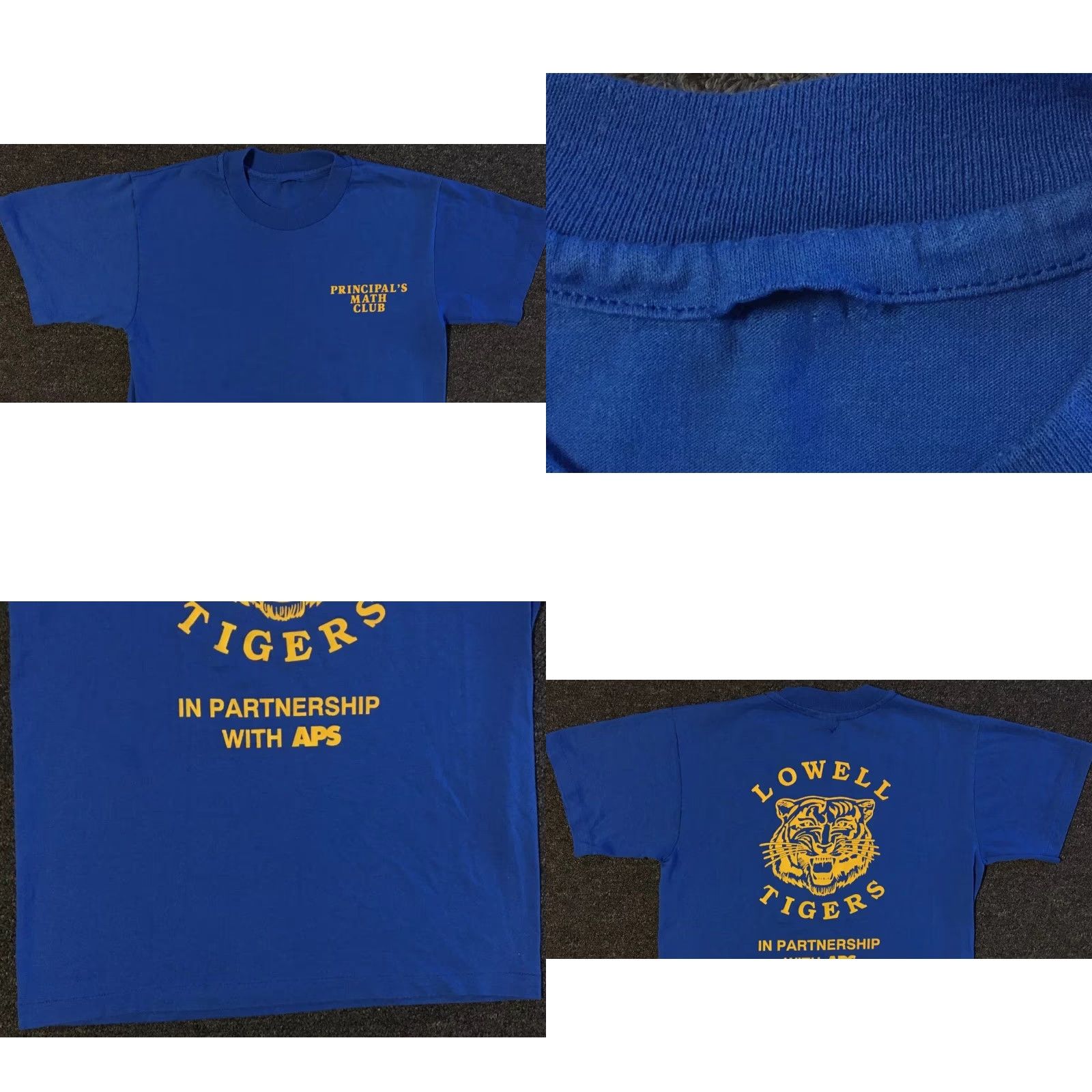 Vintage VINTAGE 90s Lowell School Principals Math Club Faded T-Shirt XS Blue Tigers Track PE Grunge Single Stitch Men Shirt Size US XS / EU 42 / 0 - 8 Thumbnail