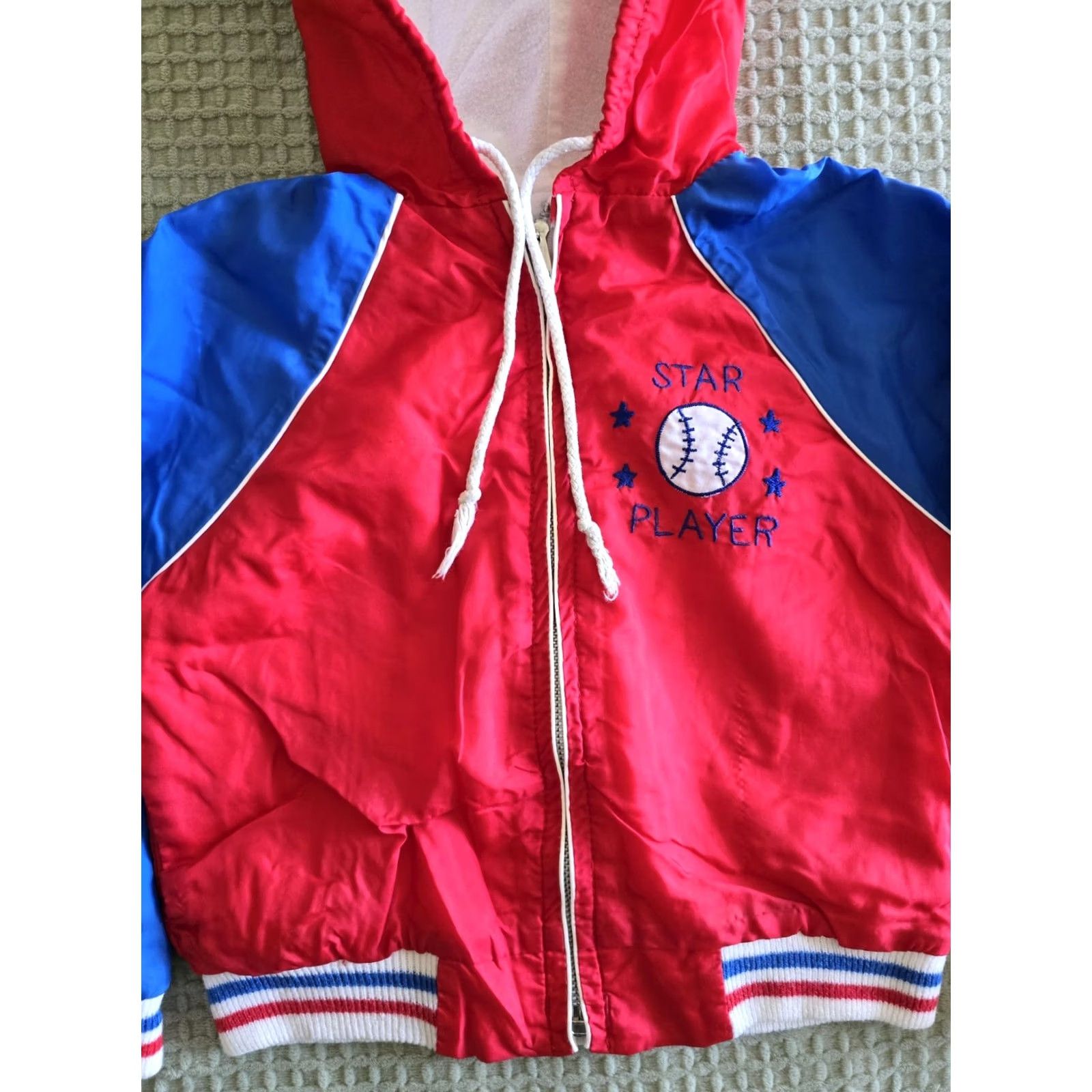 Vintage VINTAGE 80s Baseball Spring Jacket Boys 4T Hooded Full Zip Star Player Blue Sports 1980s Mens? Size US S / EU 44-46 / 1 - 2 Thumbnail