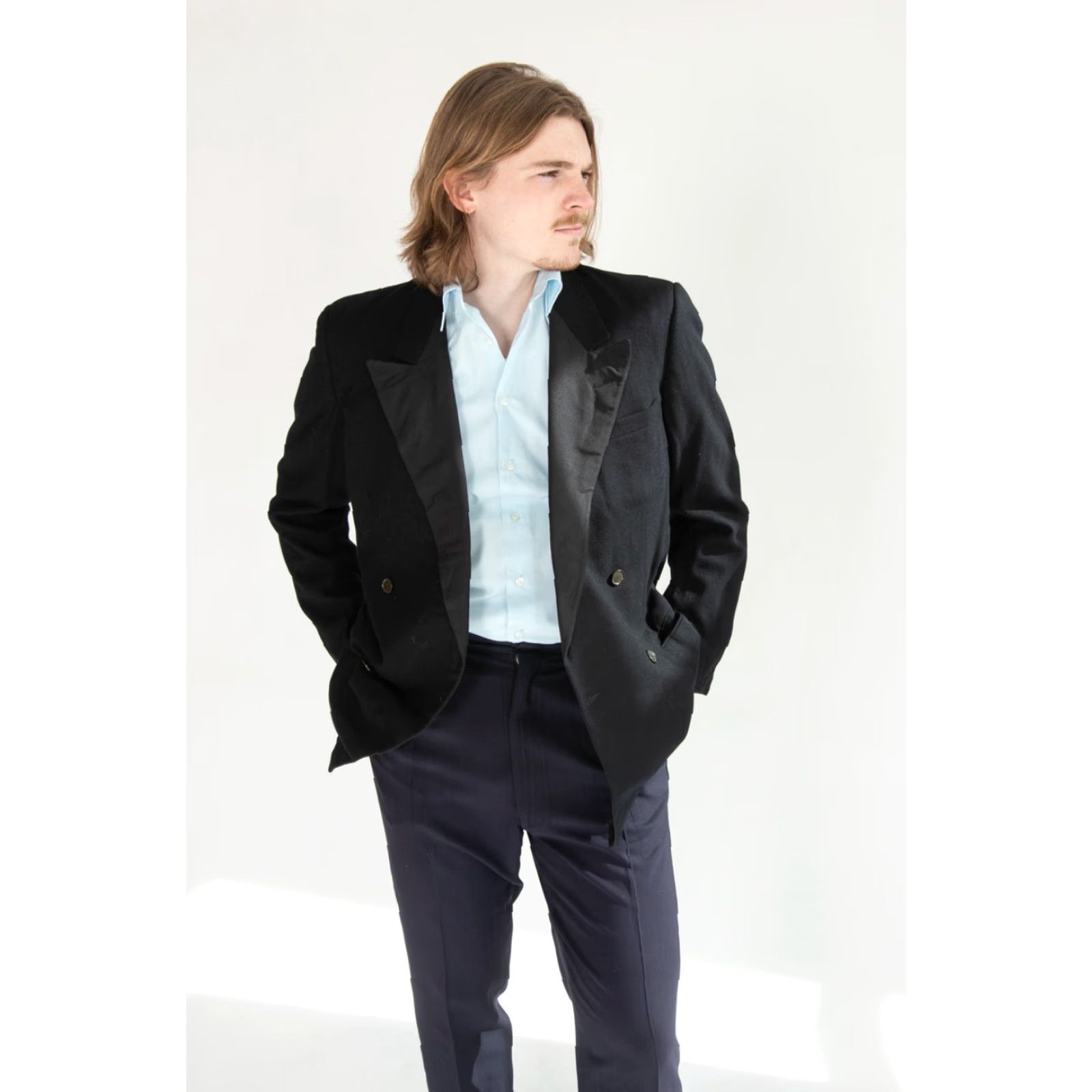 Vintage VINTAGE Black Tuxedo Jacket Large Men's Double-Breasted Blazer Size 42R - 7 Thumbnail