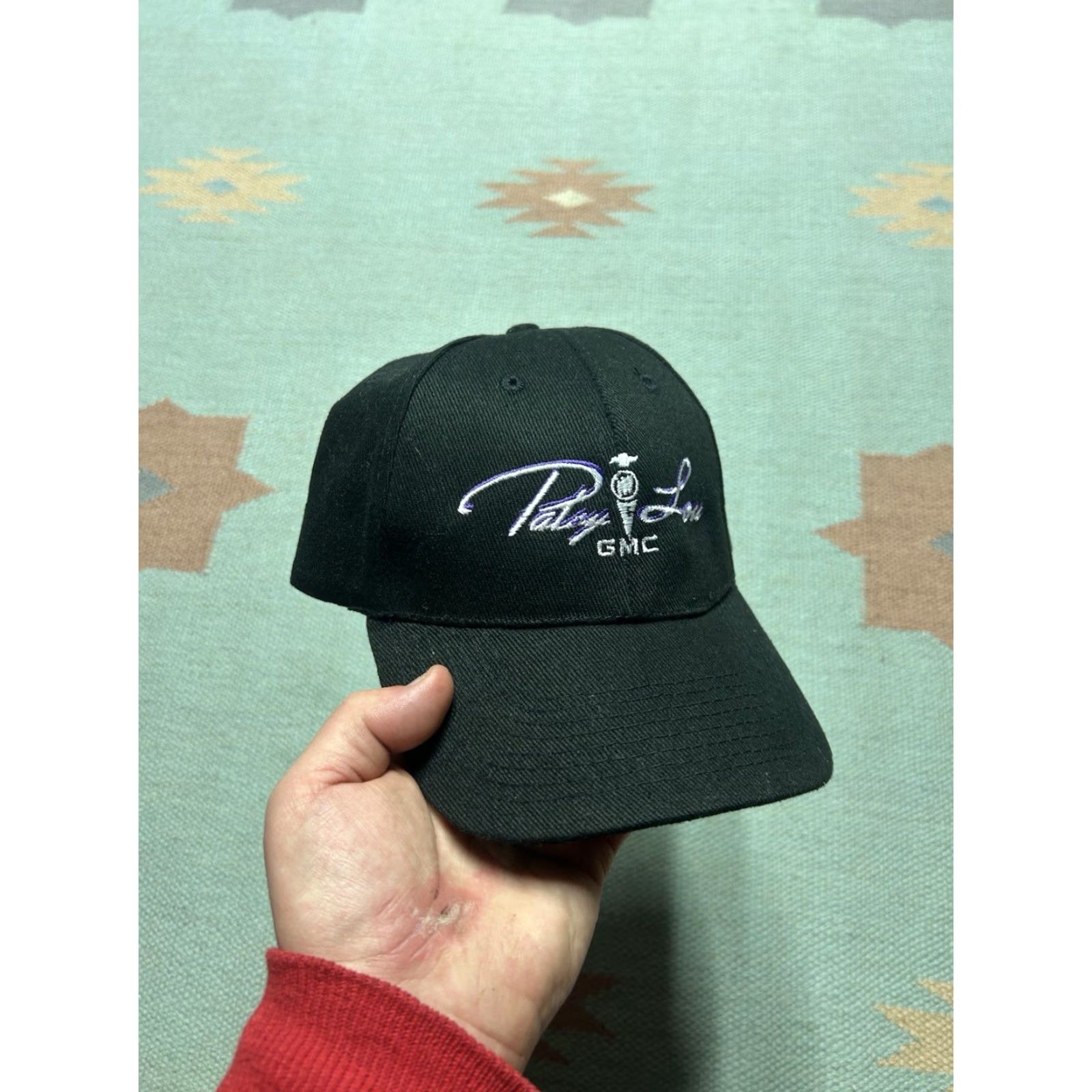 Vintage VINTAGE Patsy Lou GMC car dealership Flint Michigan Adjustable Strapback Hat Cap Mens Black Modern Cars Theme Mens Size ONE SIZE - 2 Thumbnail