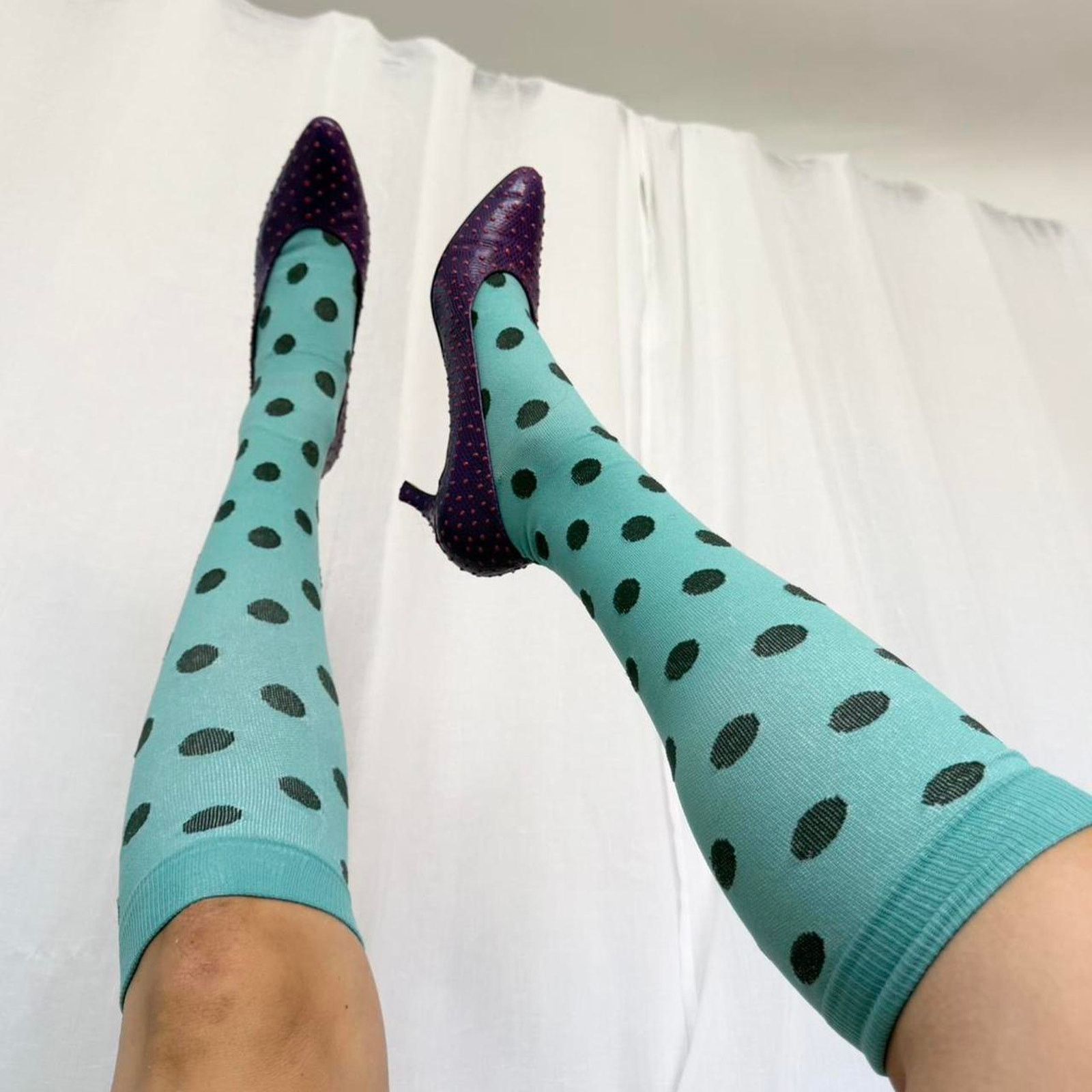 Other polka dot indie sleaze knee high socks teal Size ONE SIZE - 4 Thumbnail