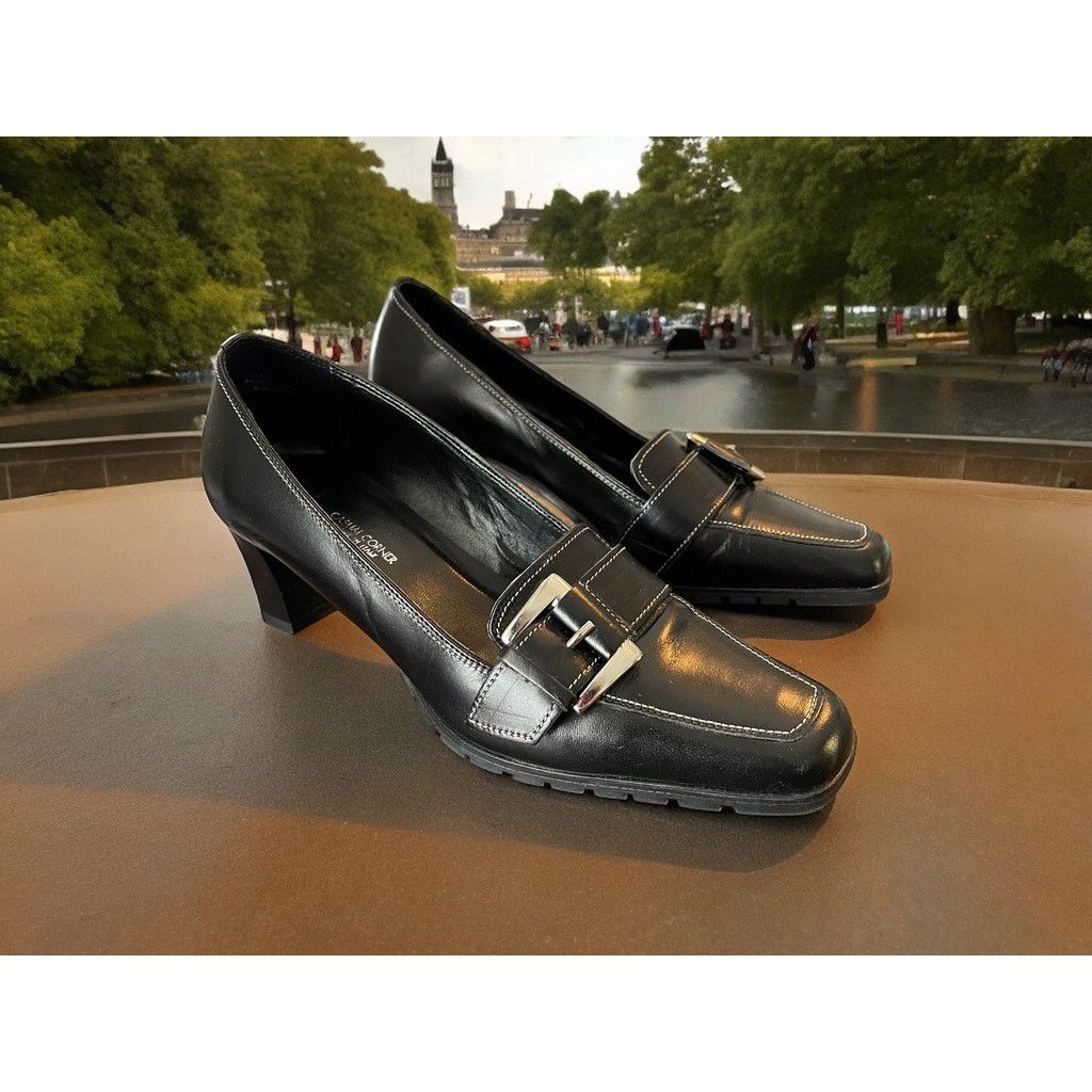Black Pumps Heels Buckle Shoes Size 6.5 Casual Corner, Women's