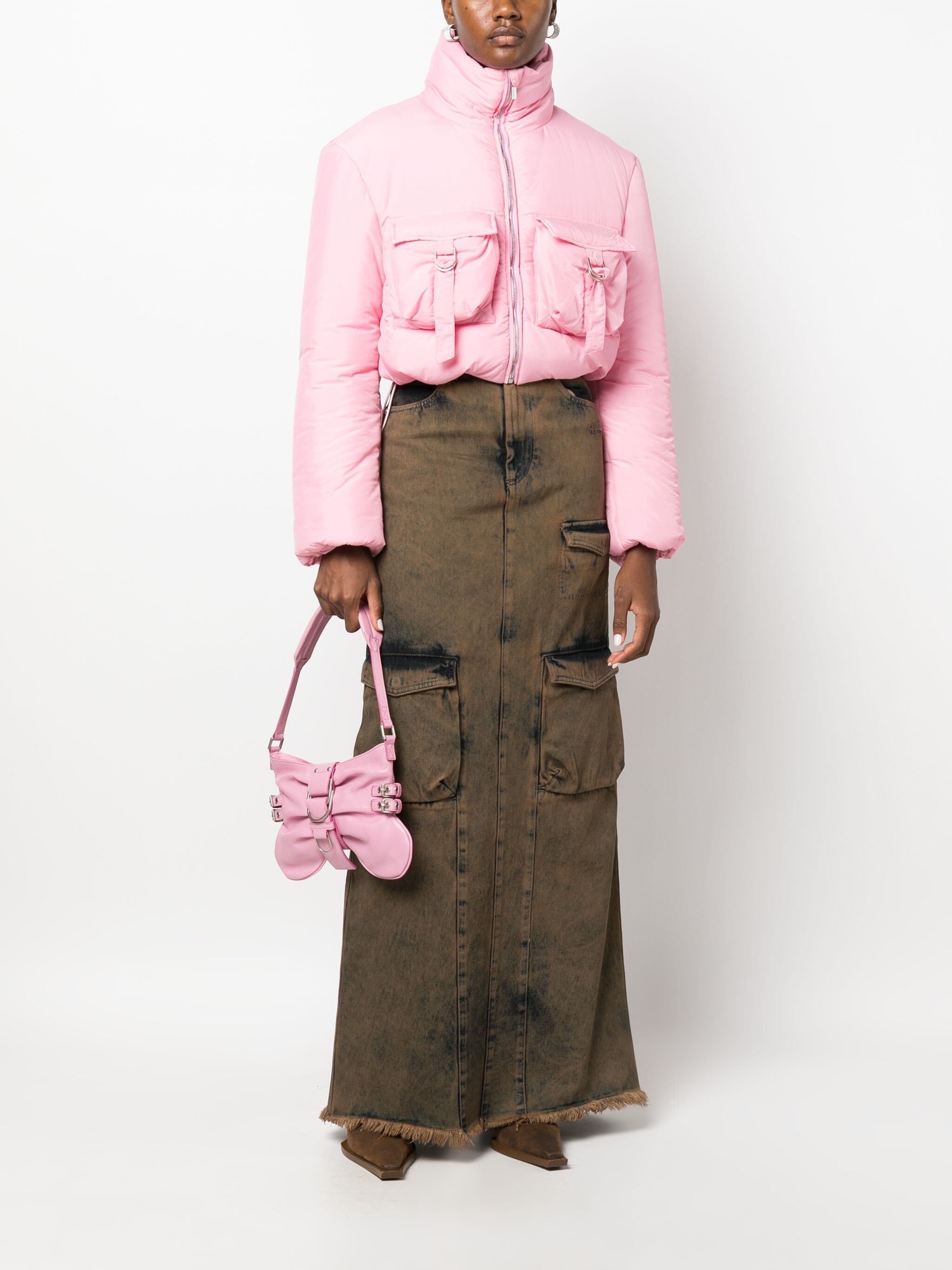 GCDS o1tko10125 Denim Cargo Long Skirt in Brown Size 25" / US 0 / IT 36 - 2 Thumbnail