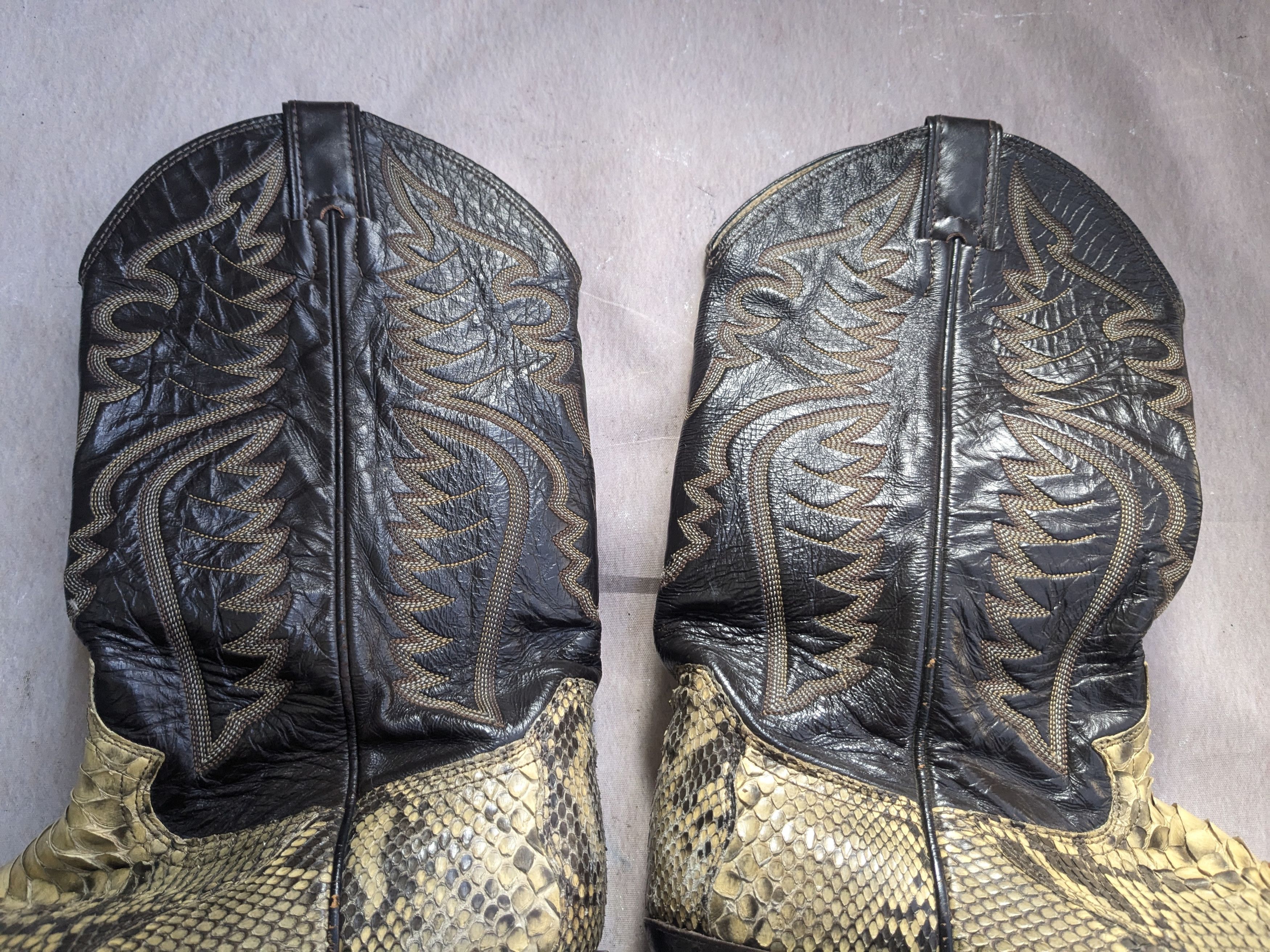 Other Justin Cowboy Boots Snakeskin Python Tan Black Leather 9.5 D Size US 9.5 / EU 42-43 - 4 Thumbnail