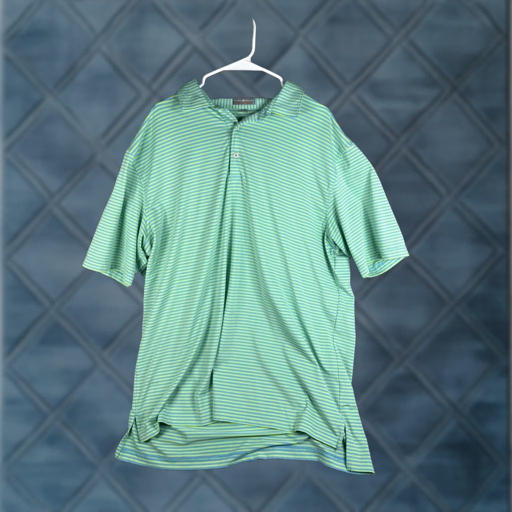 Peter Millar VINTAGE? No — Peter Millar Polo Shirt Mens 2XL Green Blue Stripe Golf Performance Short Sleeve Shirt Size US XXL / EU 58 / 5 - 1 Thumbnail