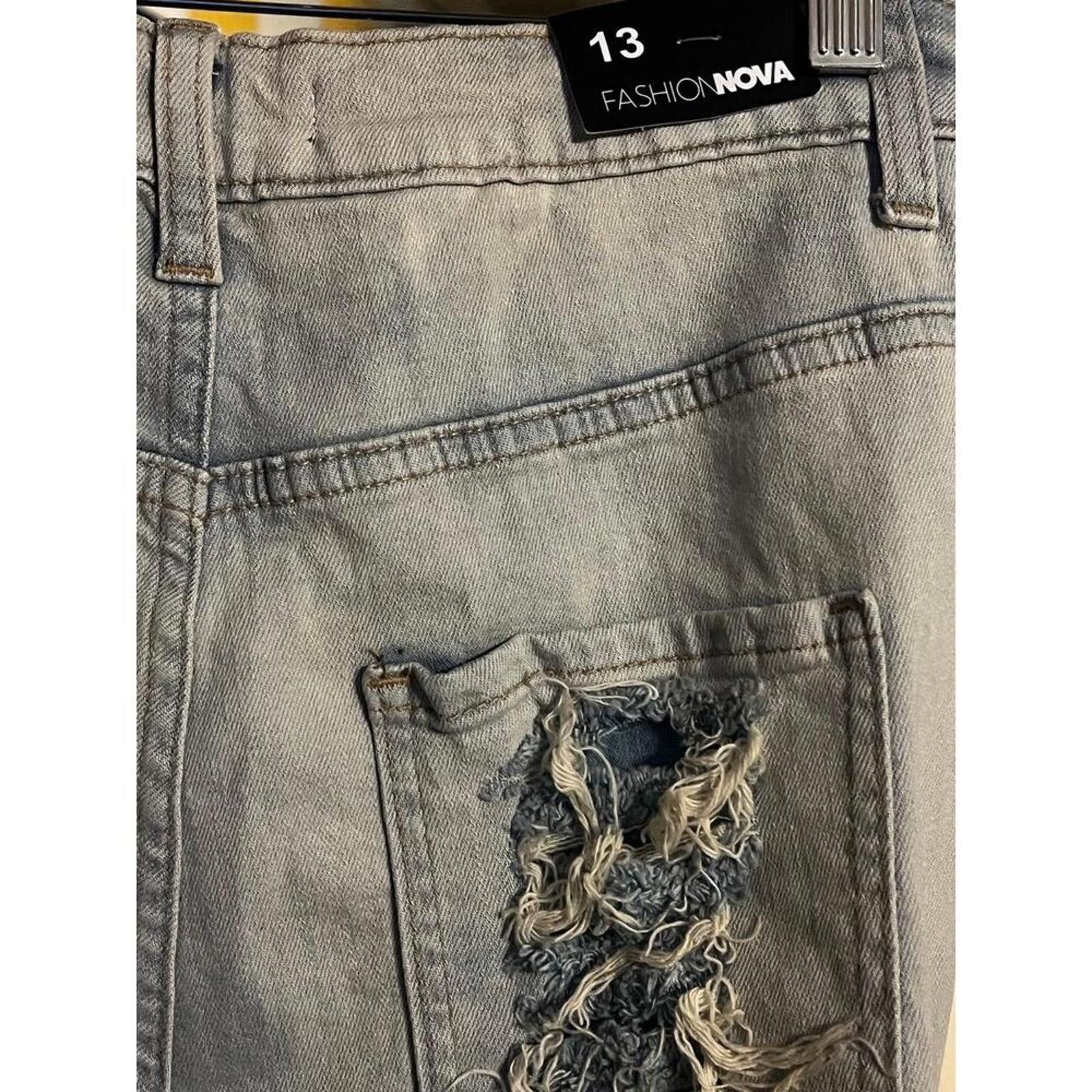 Fashion Nova FASHIONNOVA Jeans 13(31) Light Wash Distressed High Waisted Size 31" - 6 Thumbnail