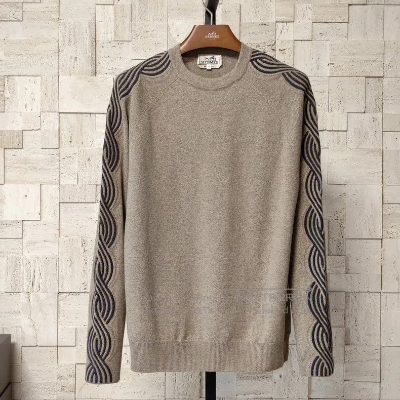 Hermes Hermes Khaki Arm Knit Jacquard Wool Sweater Size US M / EU 48-50 / 2 - 6 Thumbnail