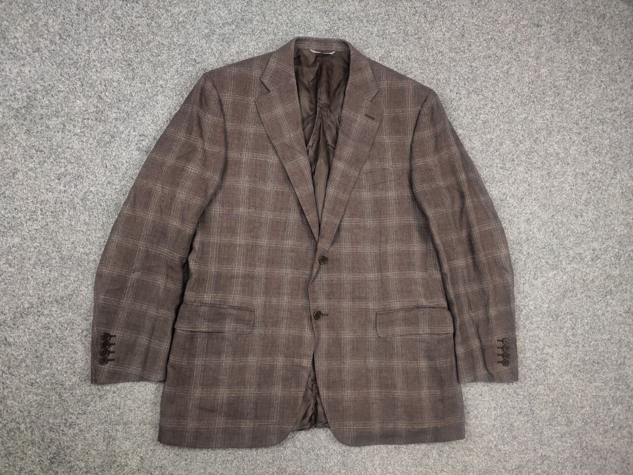 Canali Canali Italy 13290 Linen Blend Check Classic Blazer Jacket Size US L / EU 52-54 / 3 - 2 Thumbnail