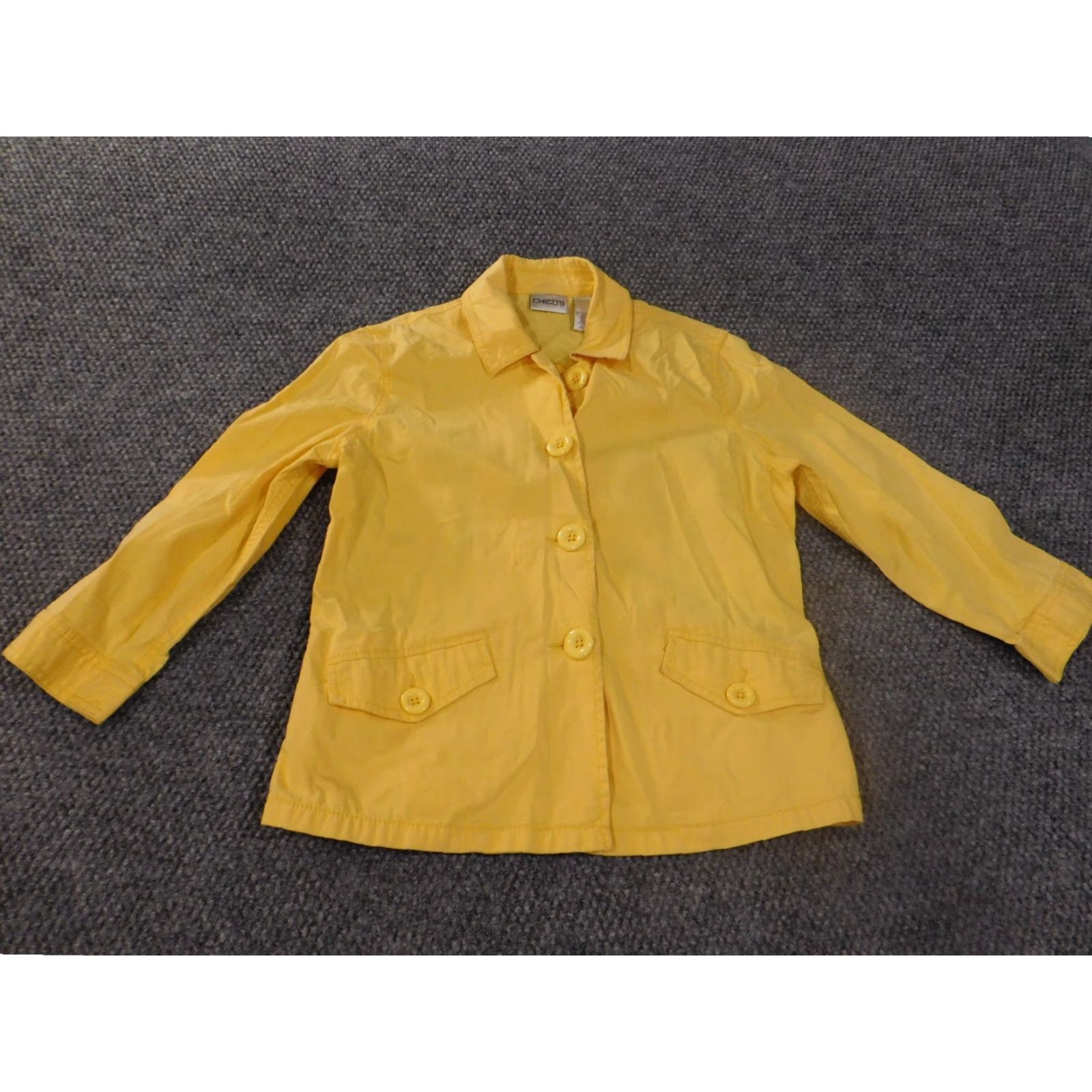 Vintage Chicos Jacket Yellow Womens 0 Basic Lightweight Cotton Knit Button Zip Casual Collar Fall Regular Womens Size XS / US 0-2 / IT 36-38 - 2 Thumbnail