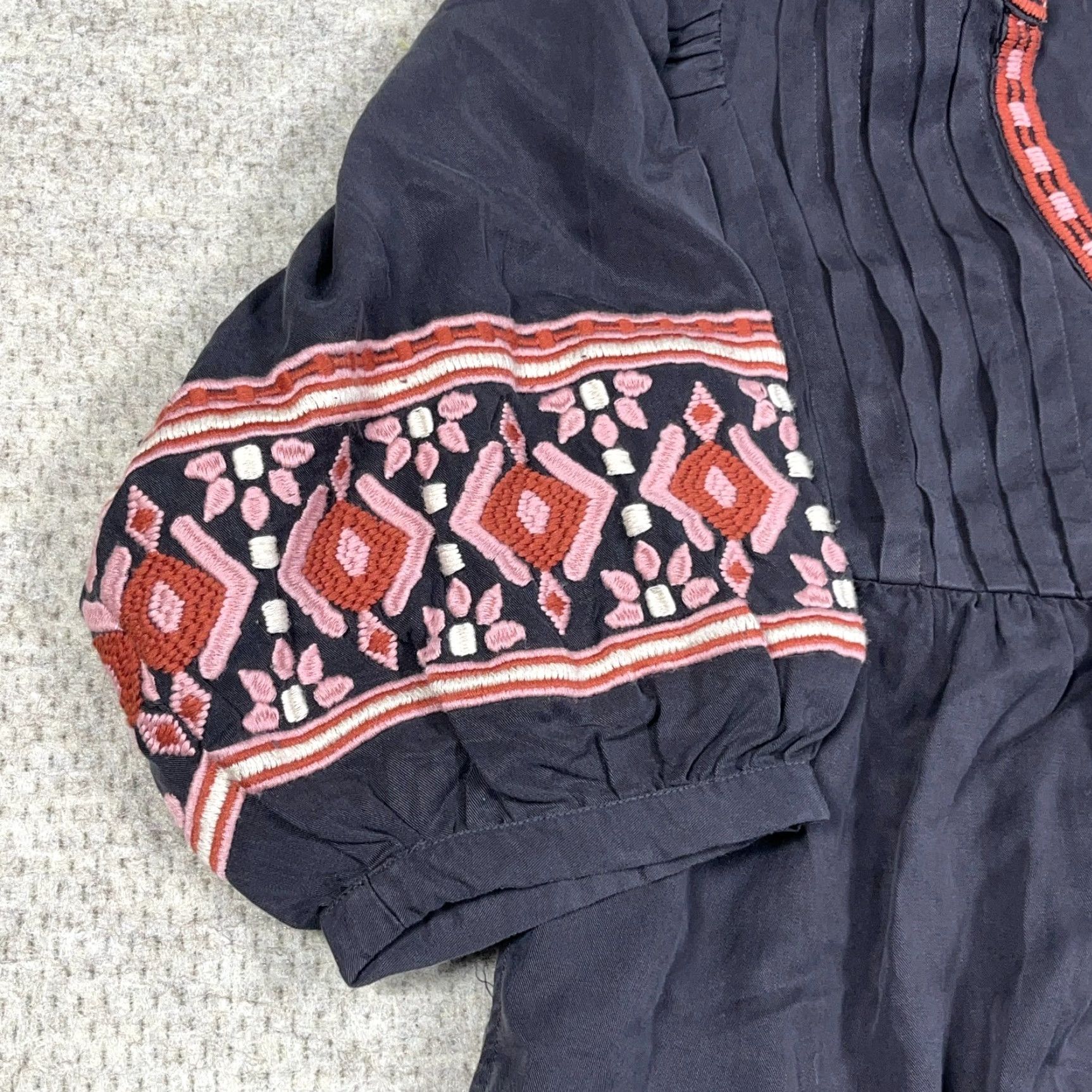 Marine Layer Marine Layer Dress Womens Small Gray Pockets Embroidered Boho Mini Olema Tiered 3/4 Sleeve V-Neck Size S / US 4 / IT 40 - 7 Thumbnail