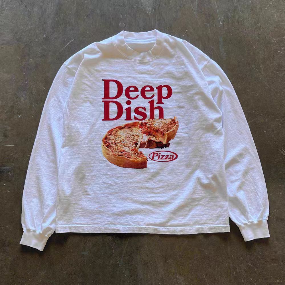 Japanese Brand × Vintage White casual retro pizza print long sleeve t-shirt Size US M / EU 48-50 / 2 - 1 Thumbnail
