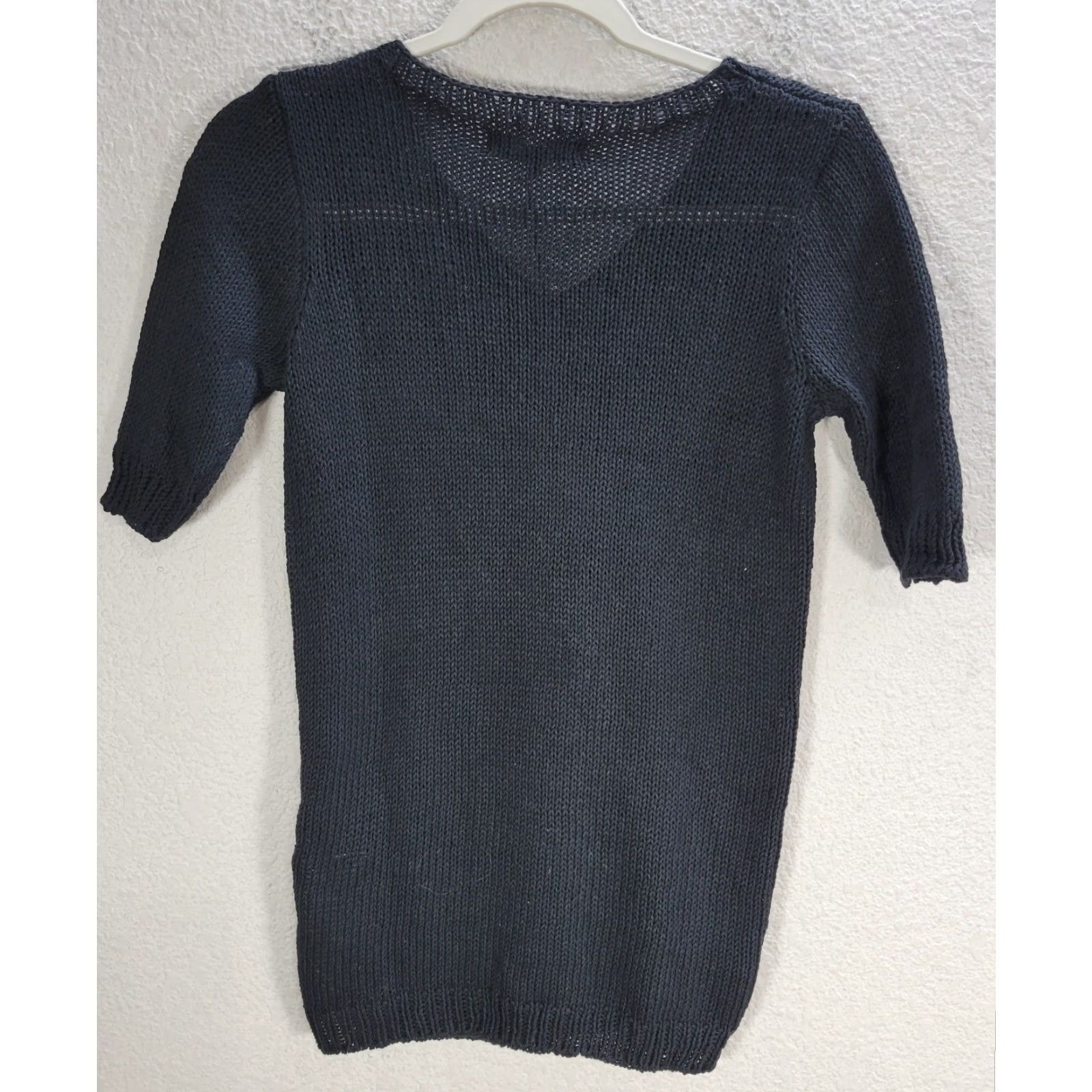 Vintage VINTAGE Women's Marcellamoda New York Black Open Knit T-Shirt V-Neck Casual Sz S NWT Size S / US 4 / IT 40 - 6 Thumbnail