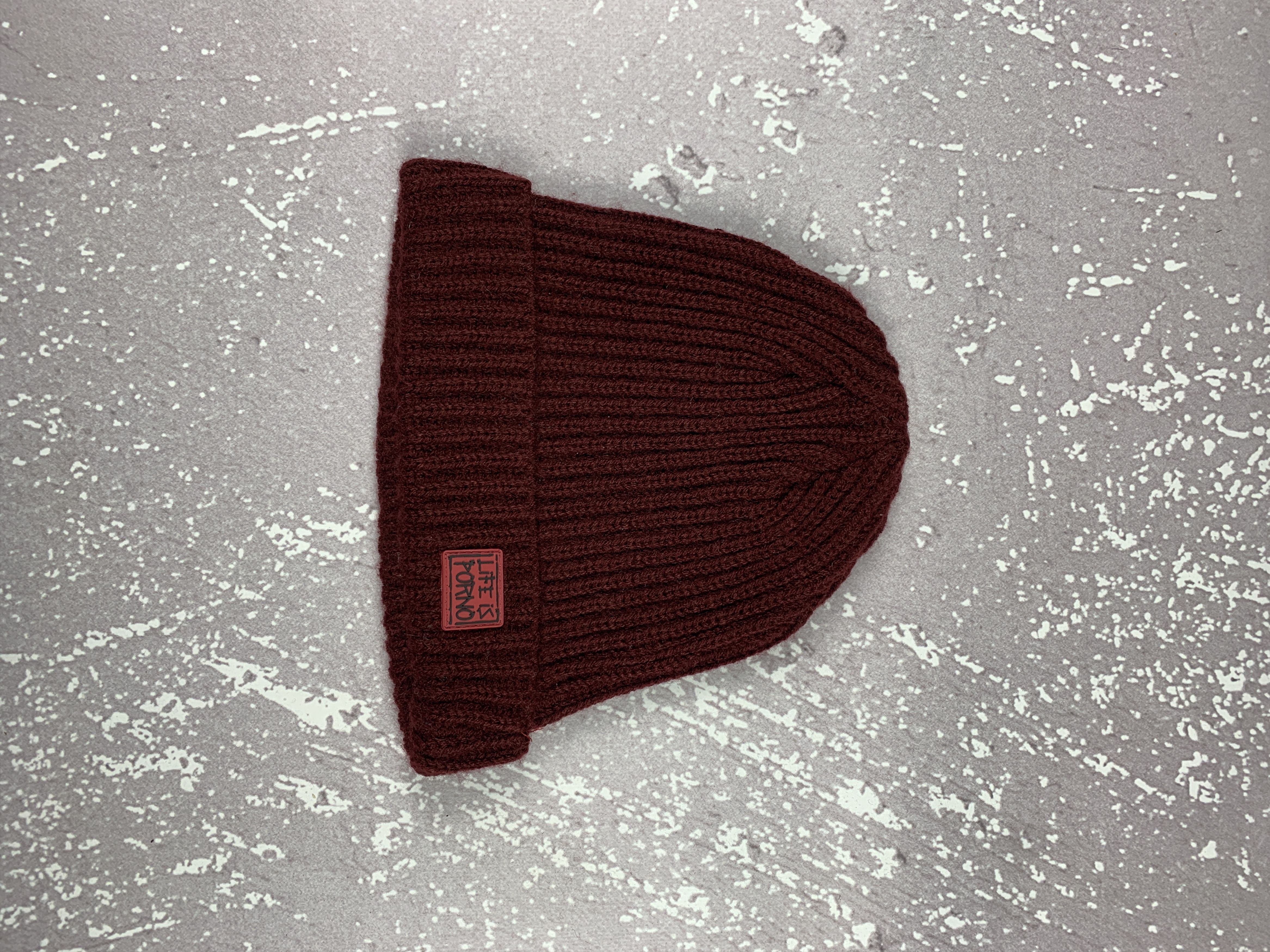 Streetwear Life is Porno Burgandy Knit Acrylic Beanie Hat | Grailed