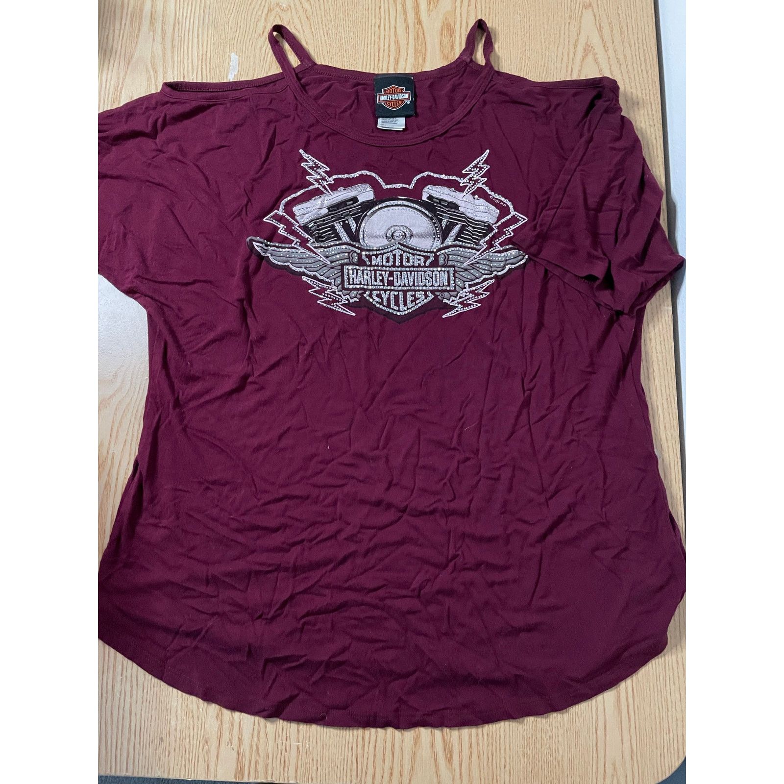 Harley Davidson B40 Women’s Harley Davidson Cold Shoulder Rhinestones Tee XL Size XL / US 12-14 / IT 48-50 - 1 Thumbnail