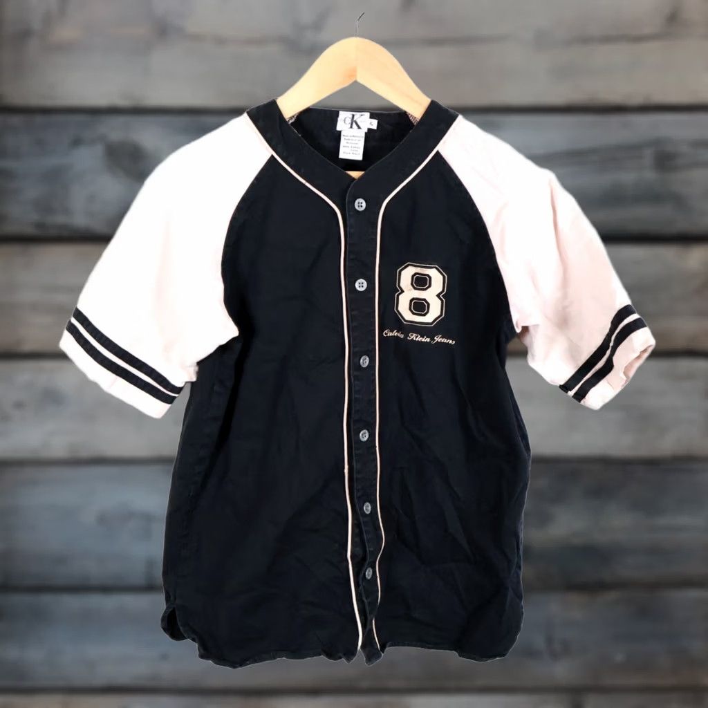 Calvin Klein VINTAGE Calvin Klein Baseball Jersey Men's M Short Sleeve Black Beige Embroidered 90s Hip Hop Retro Size US M / EU 48-50 / 2 - 1 Thumbnail
