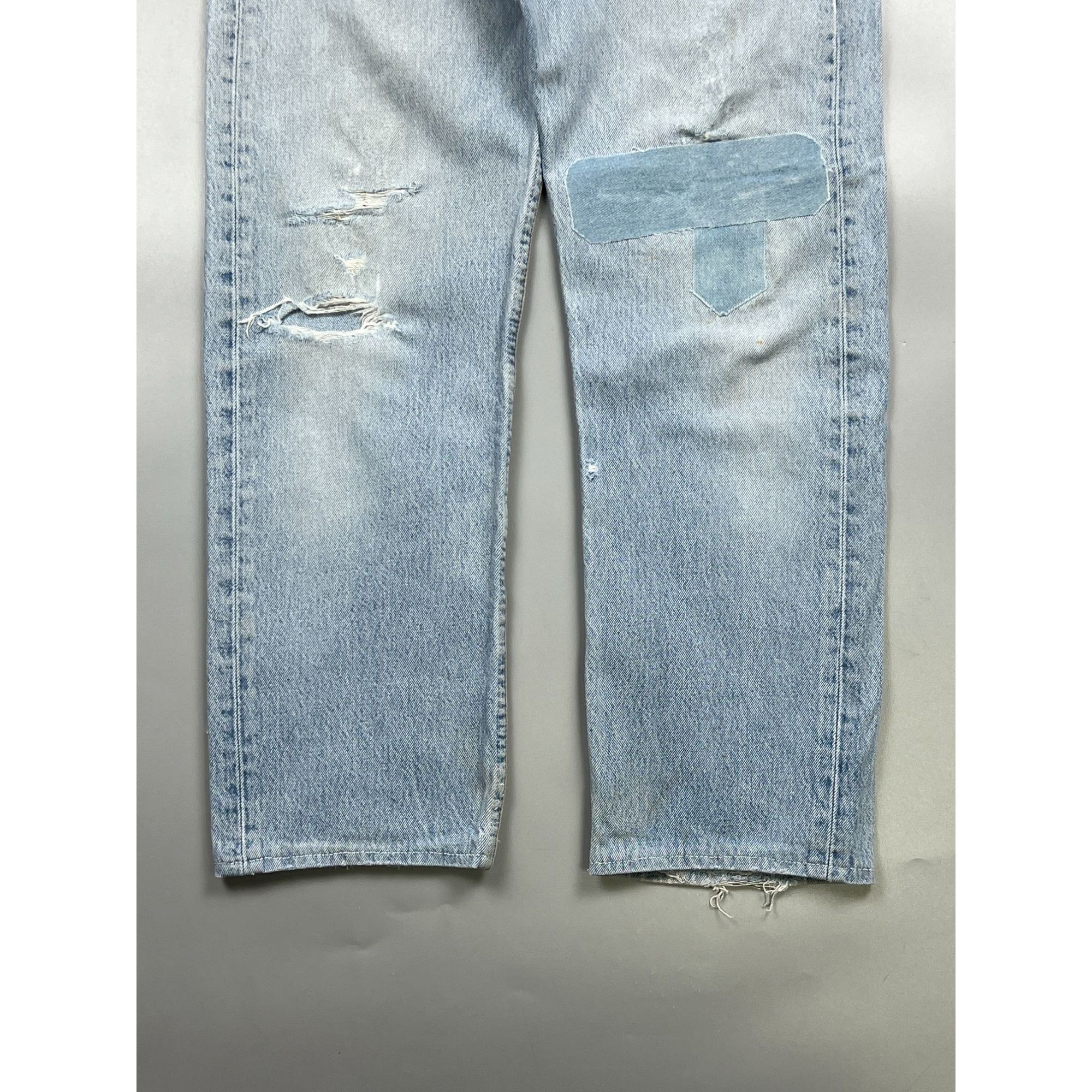 Levi's Levi’s 501 Made in UK Distressed Patchwork Denim Jeans Size US 31 - 2 Thumbnail