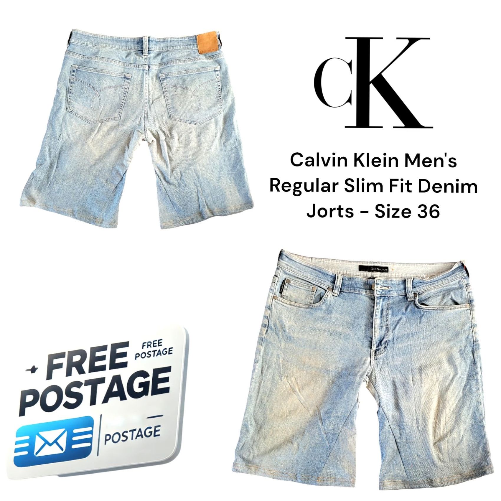 Calvin Klein Calvin Klein Men's Regular Slim Fit Denim Jorts - Size 36 Light wash blue Size US 36 / EU 52 - 2 Thumbnail