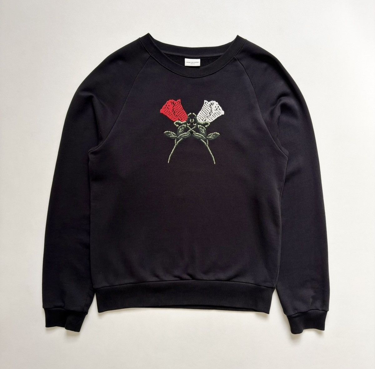 Dries Van Noten ‘Rose Embroidered’ Black Cotton Sweatshirt Size US M / EU 48-50 / 2 - 2 Thumbnail