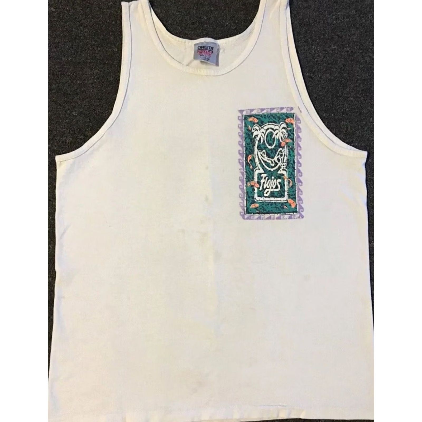Vintage VINTAGE Flojos Flip Flops T-Shirt S White 80s 90s Vaporwave Beach Surf Skate Grunge Hawaii Ocean OP Disney? Size US S / EU 44-46 / 1 - 2 Thumbnail