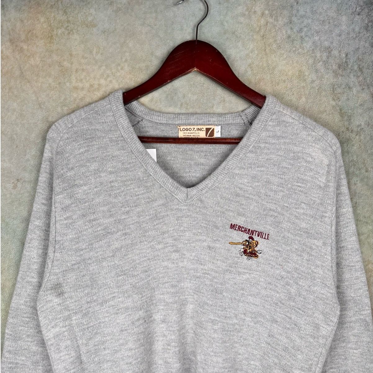 Logo 7 × Vintage VTG 70s Logo 7 College Knit Sweater Sz L Gray Size US L / EU 52-54 / 3 - 7 Thumbnail