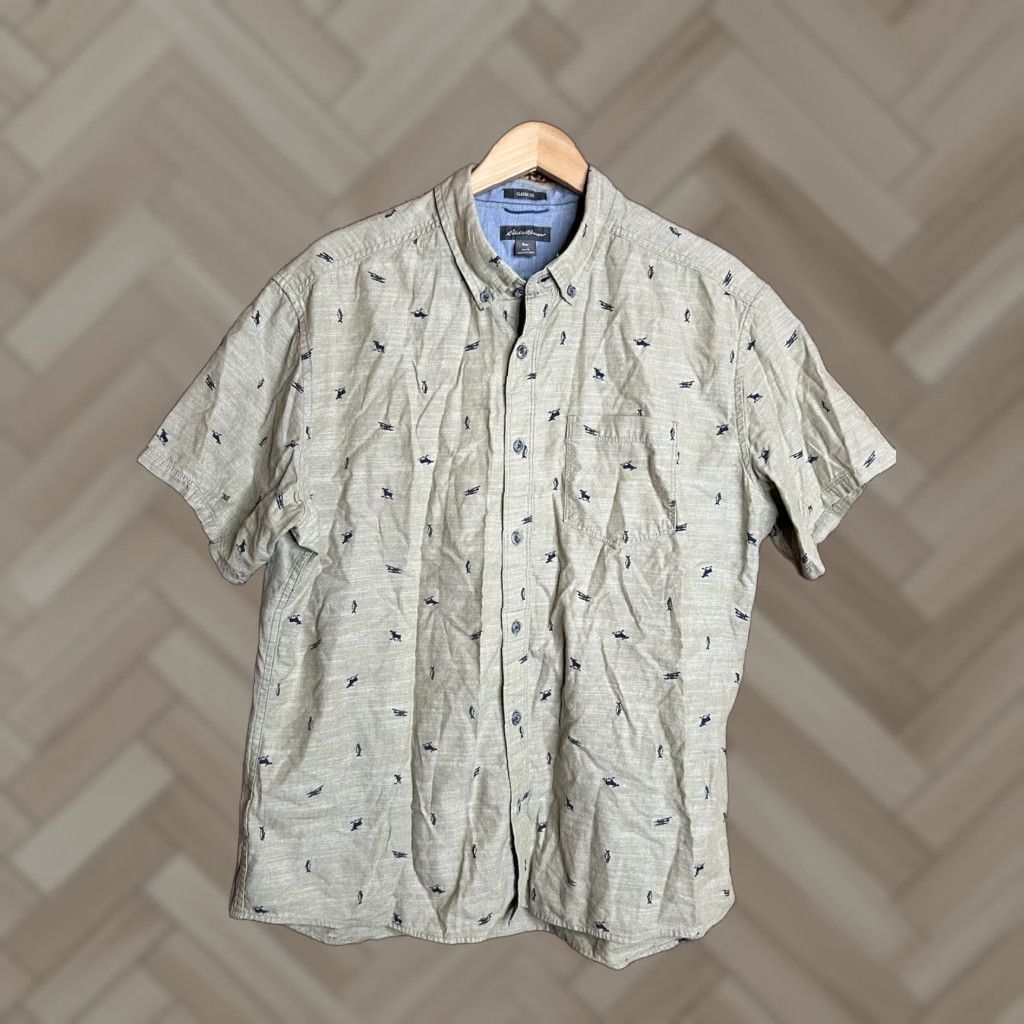 Eddie Bauer VINTAGE Eddie Bauer Button-Front Shirt Men’s Large Beige Cotton Short Sleeve Plaid Ocean Classic 1920s Style Mens Size US L / EU 52-54 / 3 - 1 Thumbnail
