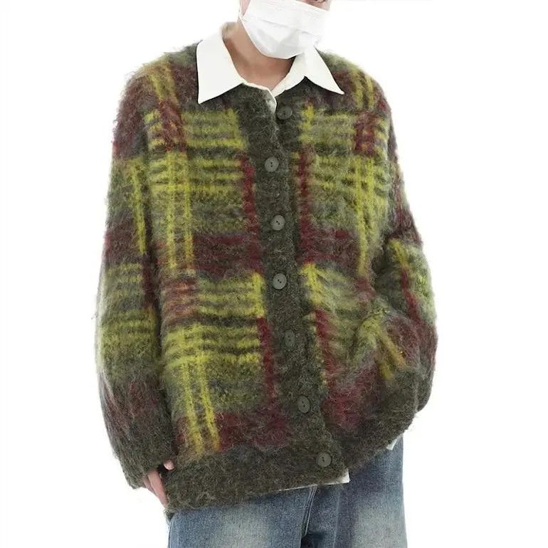 image of Fashion Tie-Dye Knitted Cardigan Sweater in Green, Men's (Size Medium)