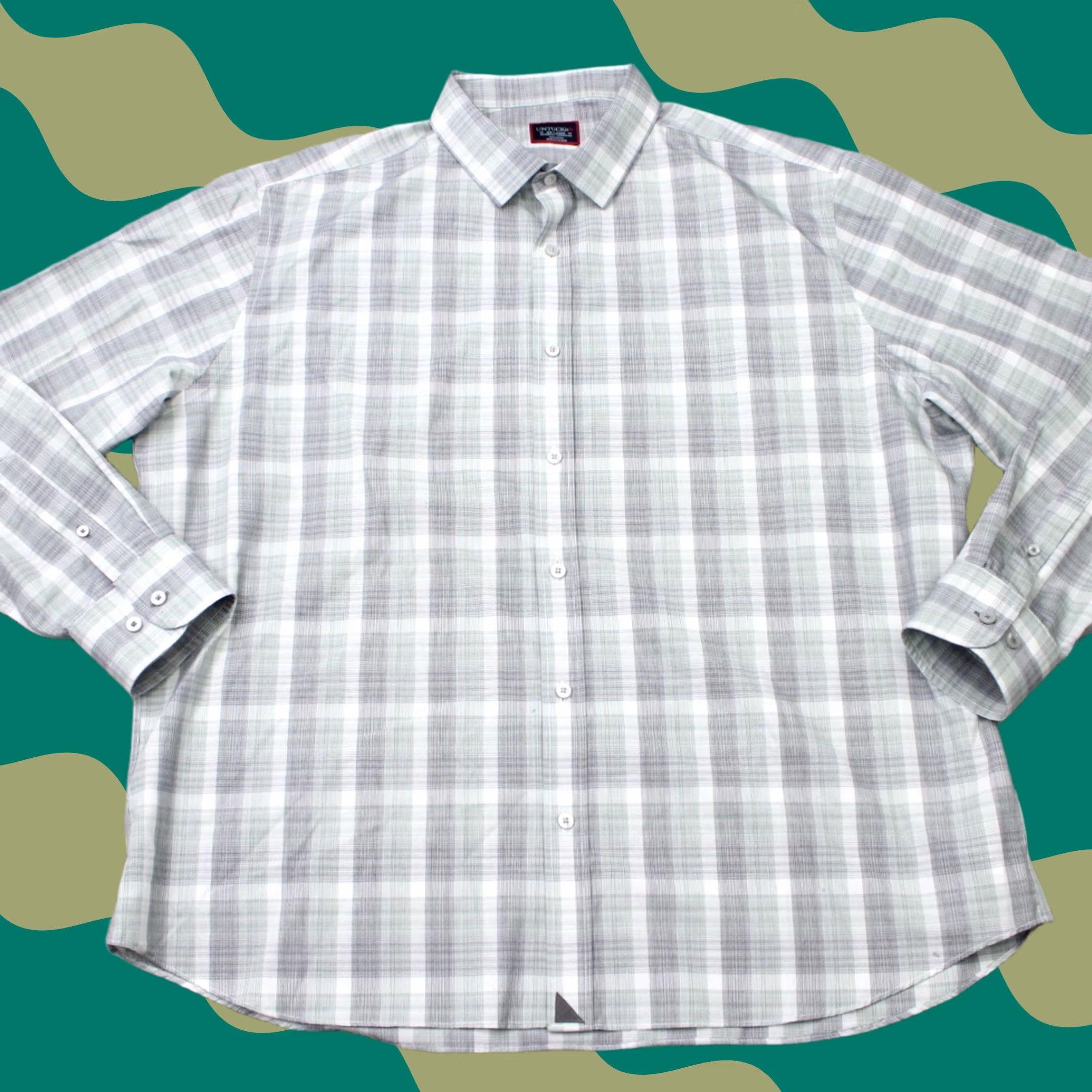 UNTUCKit UNTUCKit Shirt Men 2XL Gray/Blue Collared Button-Up Long Sleeve Cotton Linen Check Regular Fits Mens Size US XXL / EU 58 / 5 - 1 Thumbnail
