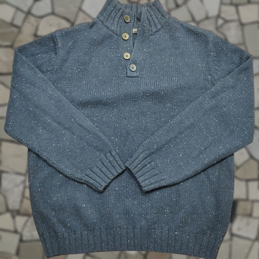 Nautica Nautica Mens Navy Button Mock Neck Wool Blend Sweater XL Blue Classic Pullover Winter Fall Spring Size US XL / EU 56 / 4 - 1 Thumbnail