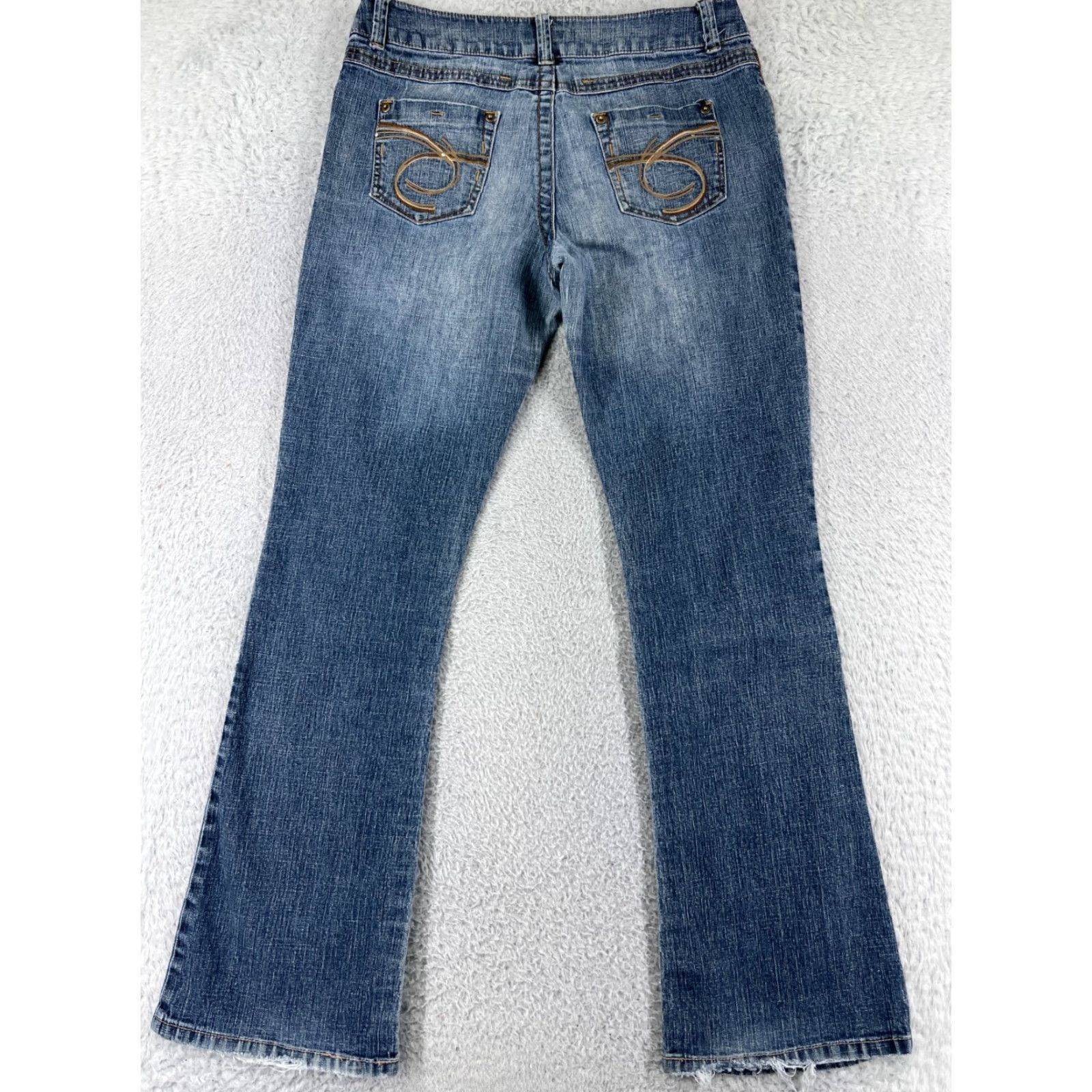 Denime SO Jeans Jeans Blue Denim Low Rise Bootcut 11 Women Cotton Blend 5-Pocket Embroidered Zipper Button Blue Wash Denim SO Womens 11 Jeans Size 32" / US 10 / IT 46 - 2 Thumbnail