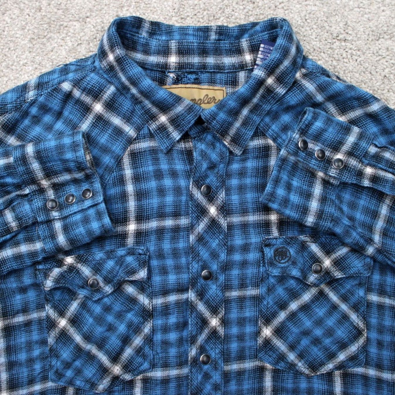 Wrangler Wrangler Shirt Mens 2XL Blue Pearl Snap Western Cotton L/S Flannel WRANGLER WRANCHER Cowboy Western Shirt Mens 2XL Blue Plaid Cotton Button-Up Wool? Size US XXL / EU 58 / 5 - 2 Thumbnail